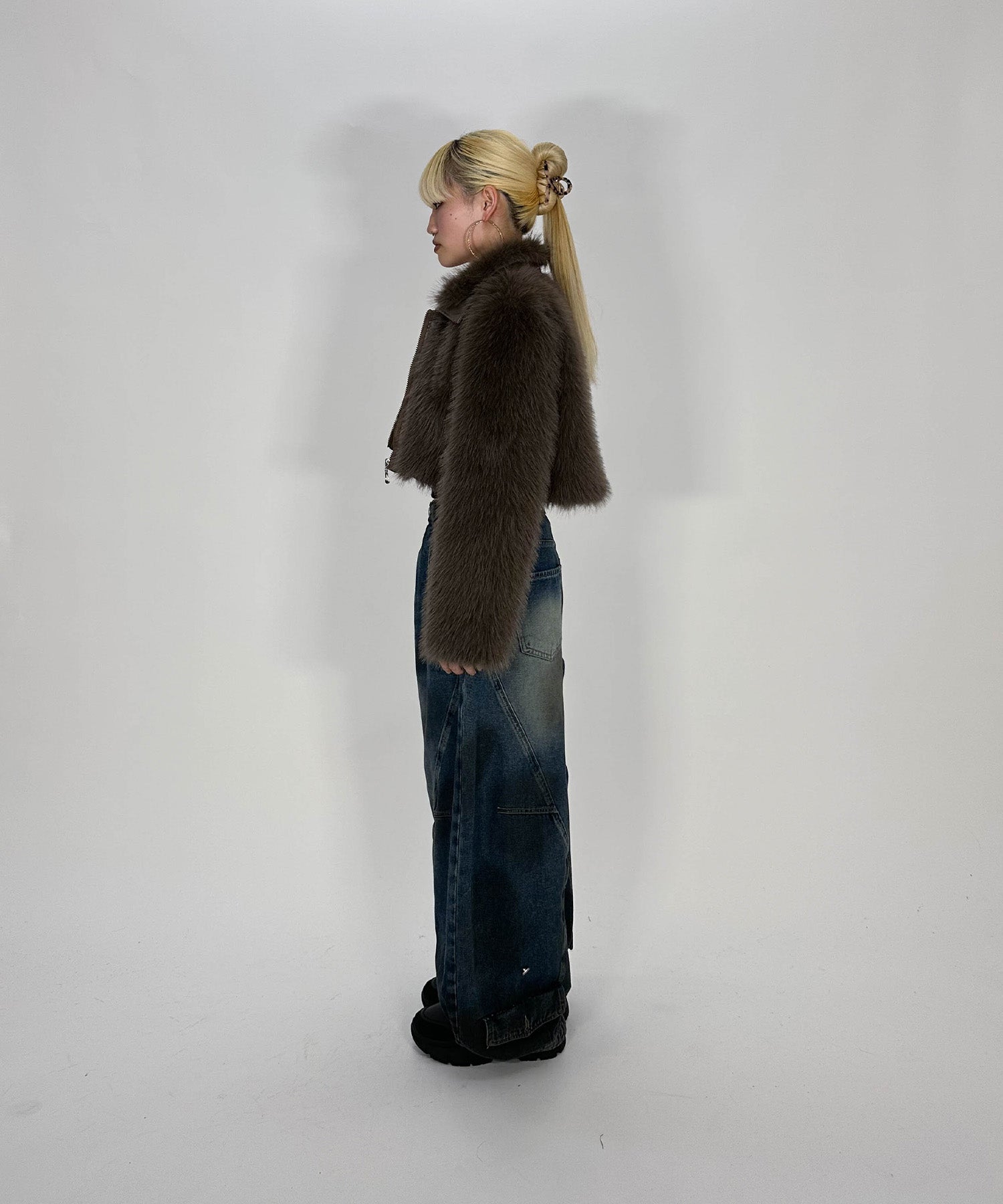 襟レザーファーショートジャケット