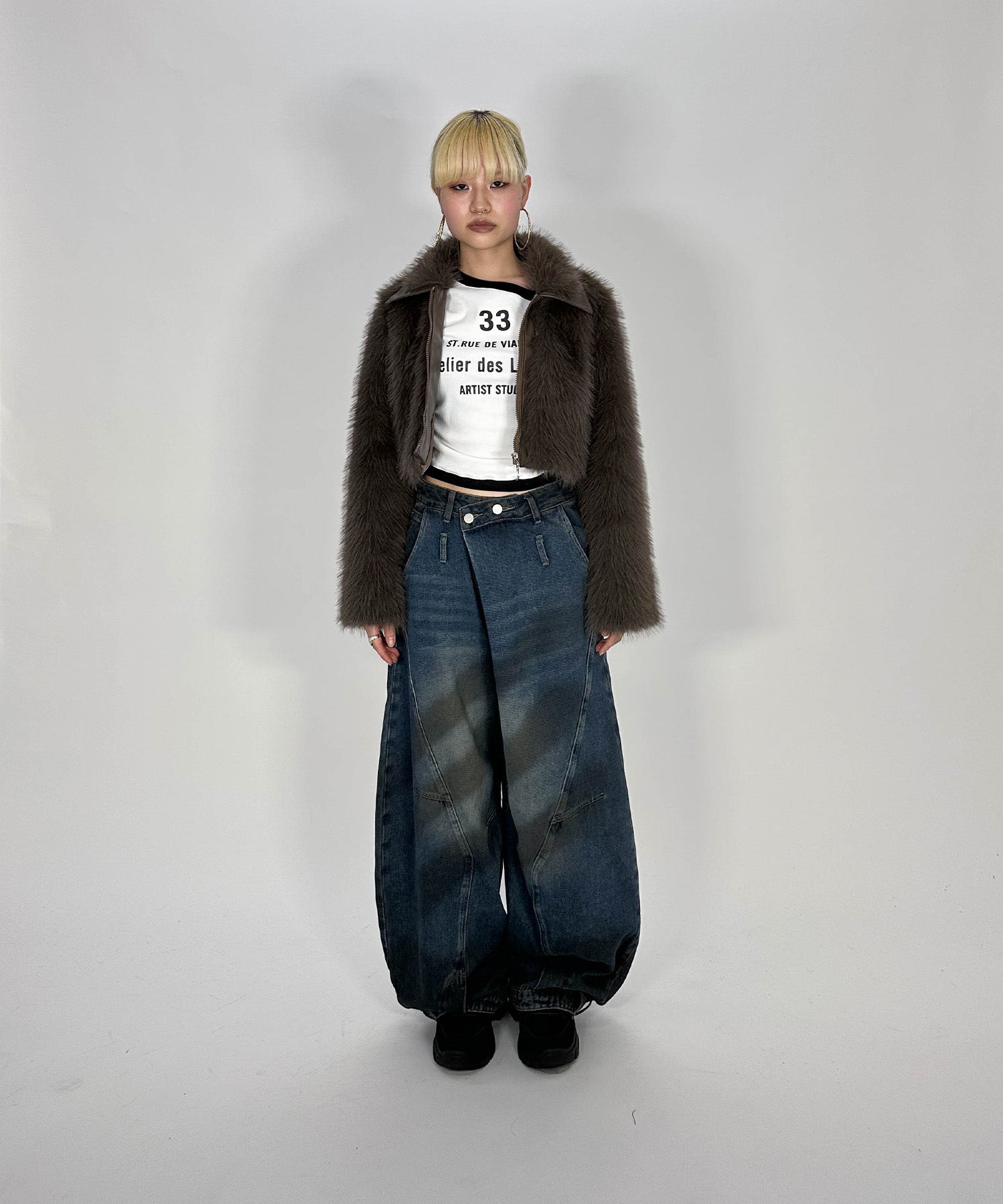 襟レザーファーショートジャケット