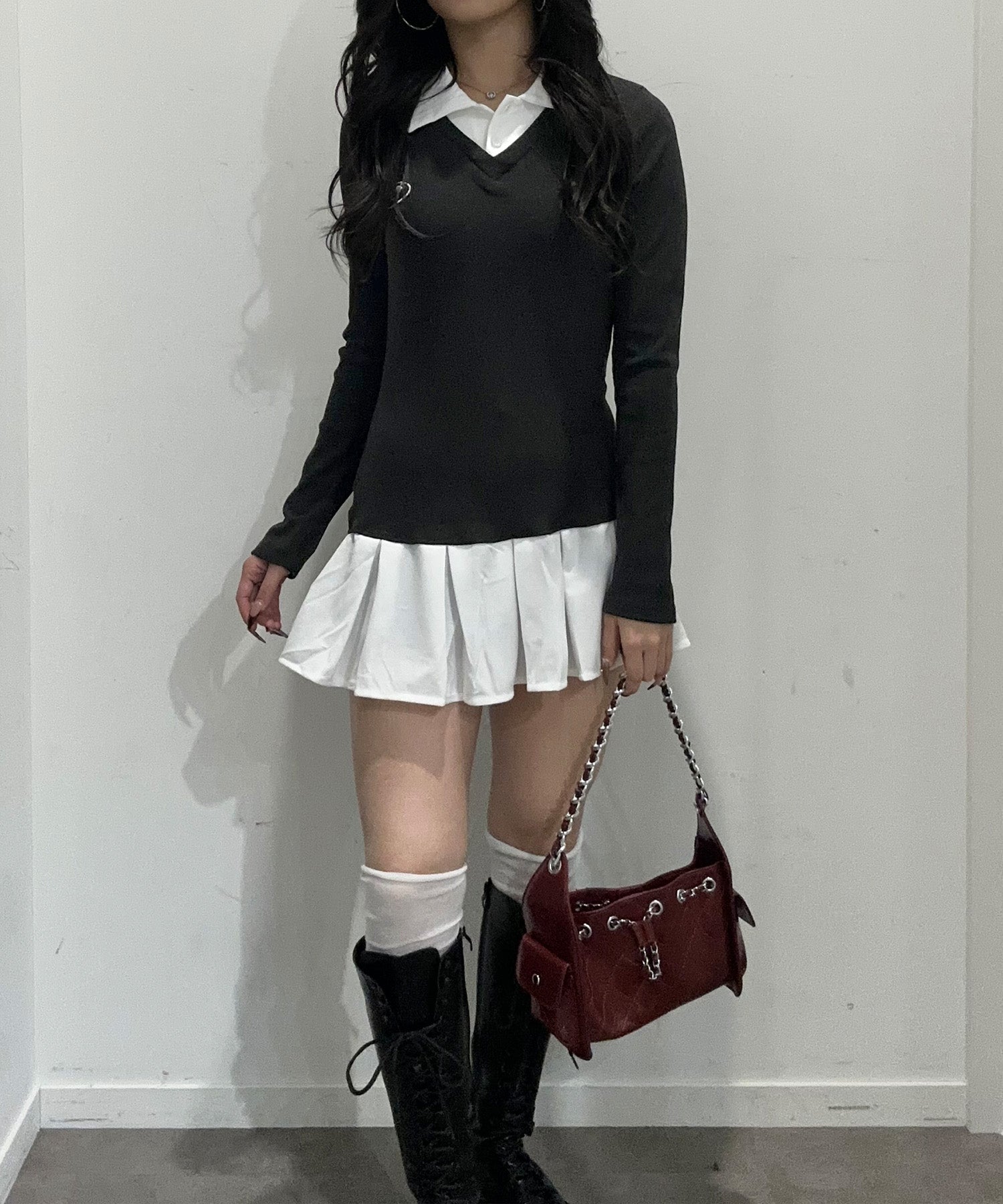 レイヤード風プリーツワンピース