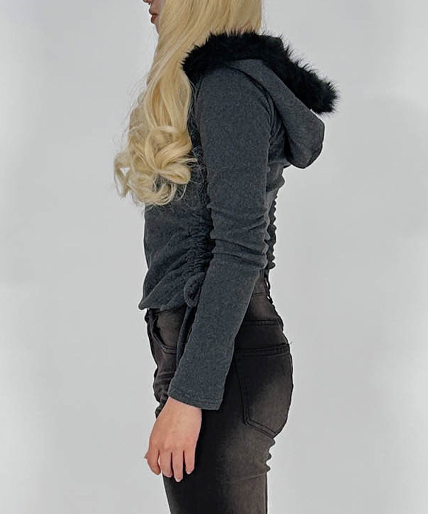 ファー付きフードピチスウェットトップス