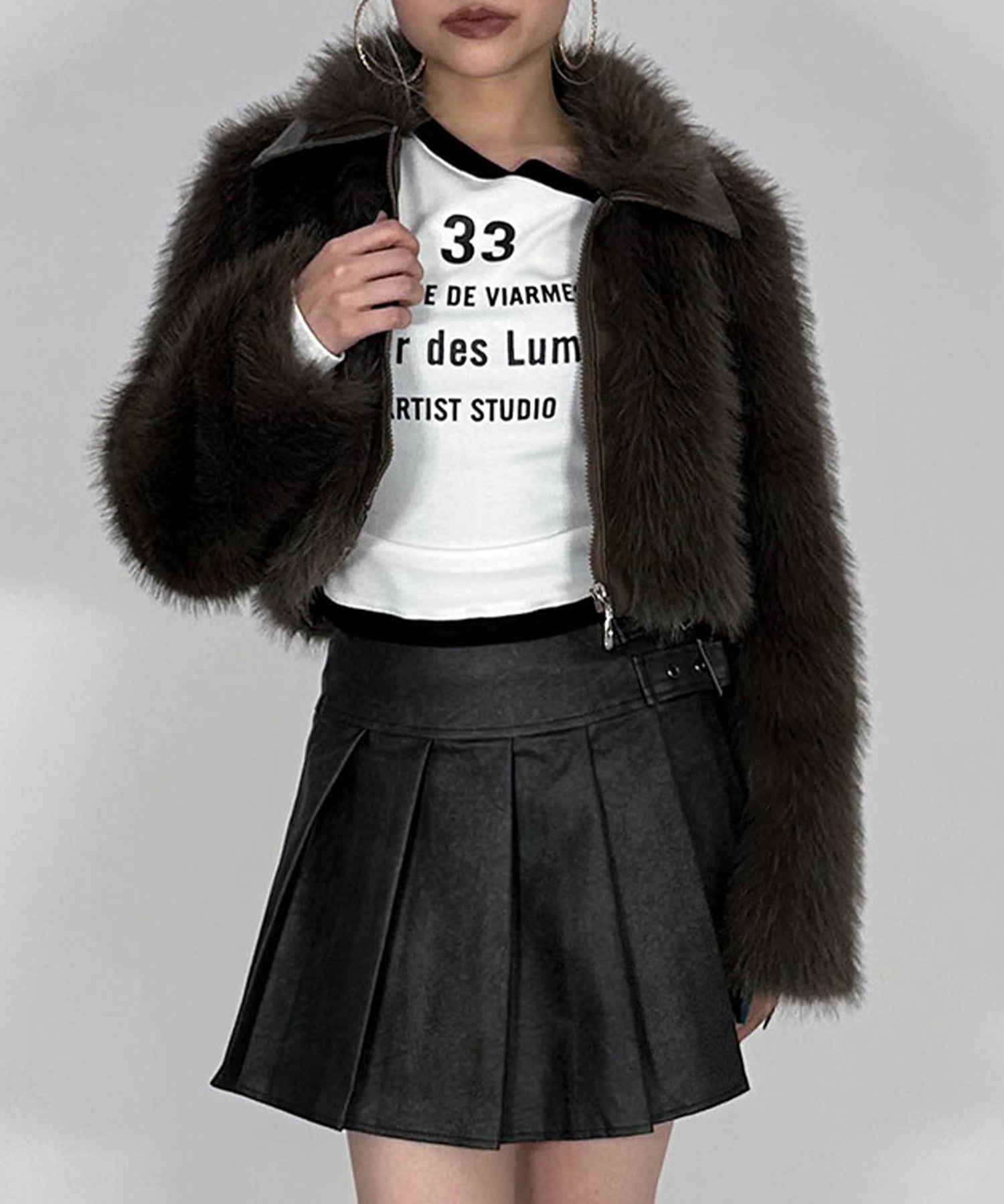 襟レザーファーショートジャケット