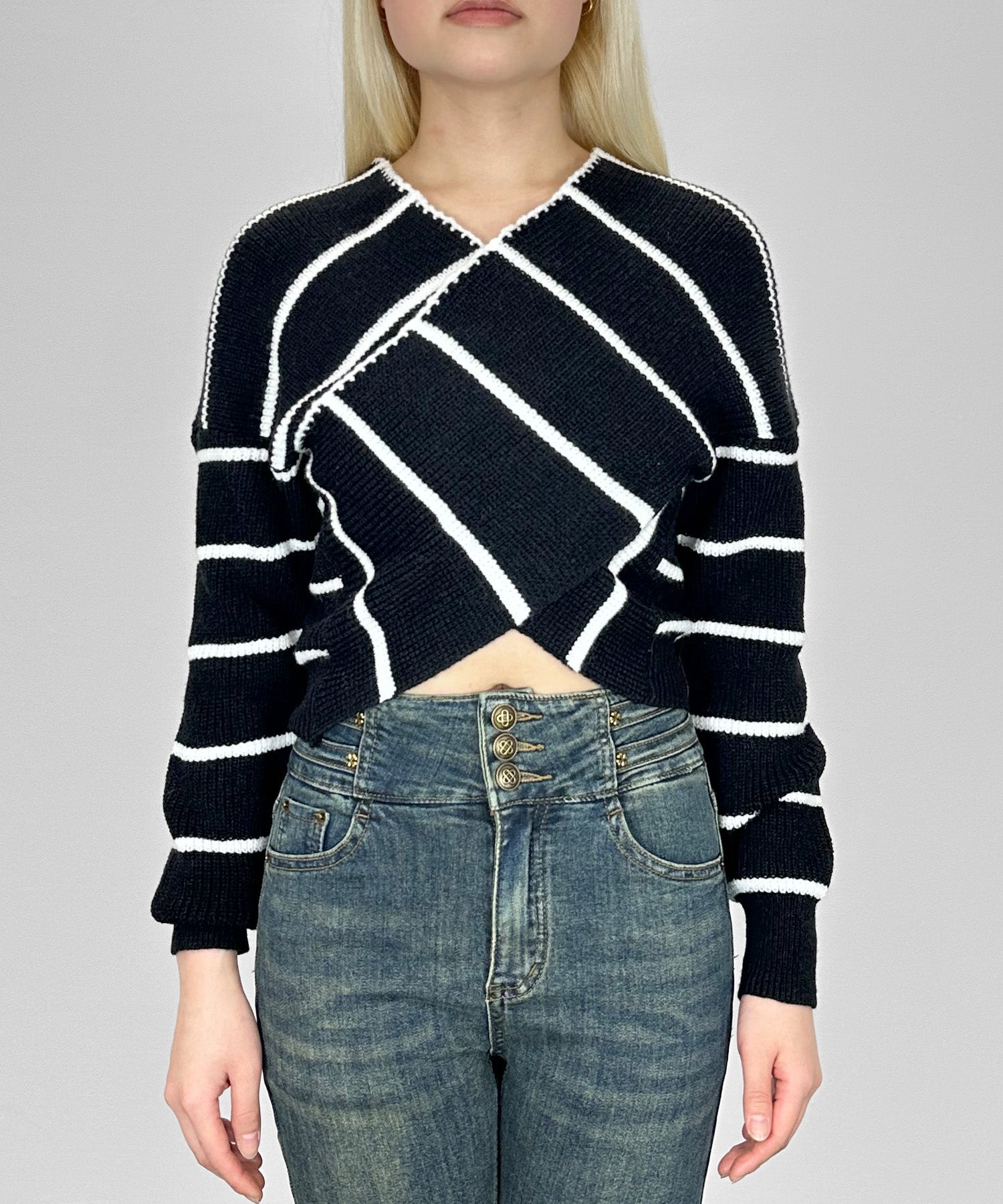 クロスオフショルストライプニット