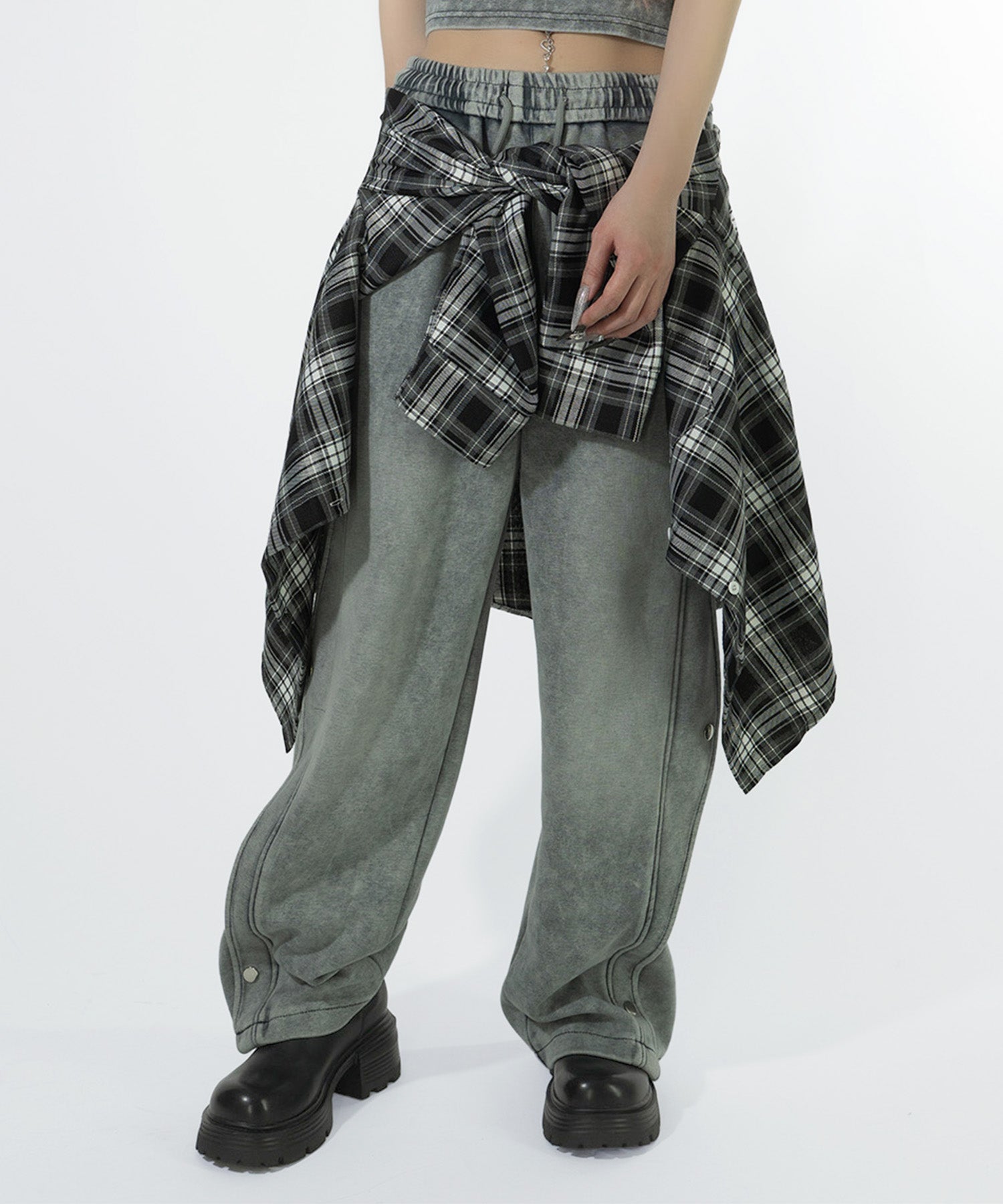サイドボタンデザイン スウェットパンツ