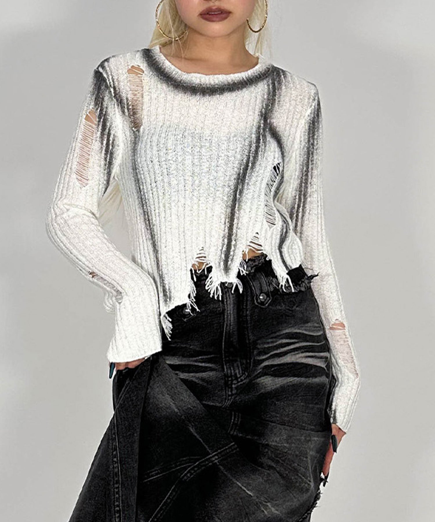 アシンメトリーダメージニット