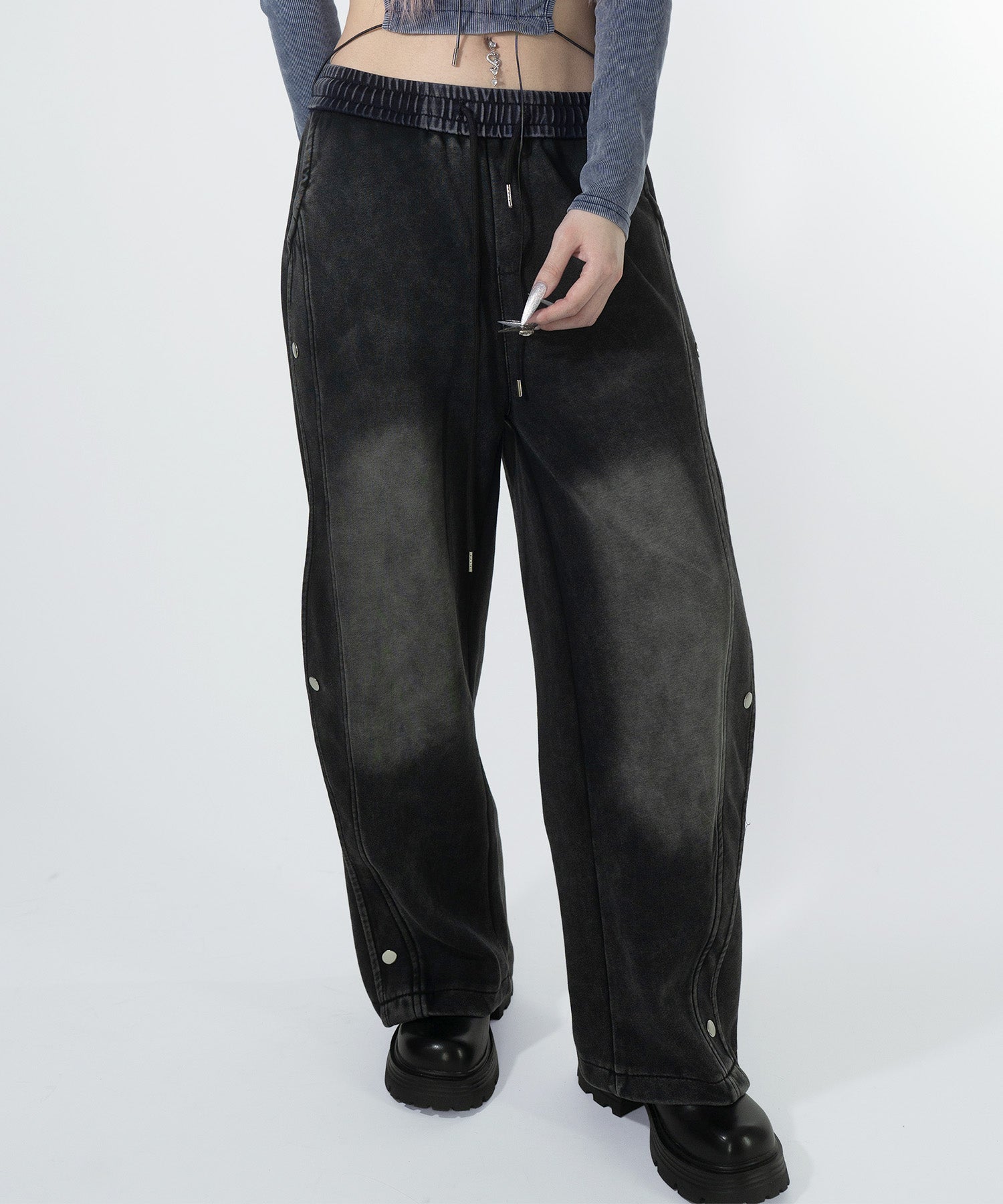 サイドボタンデザイン スウェットパンツ