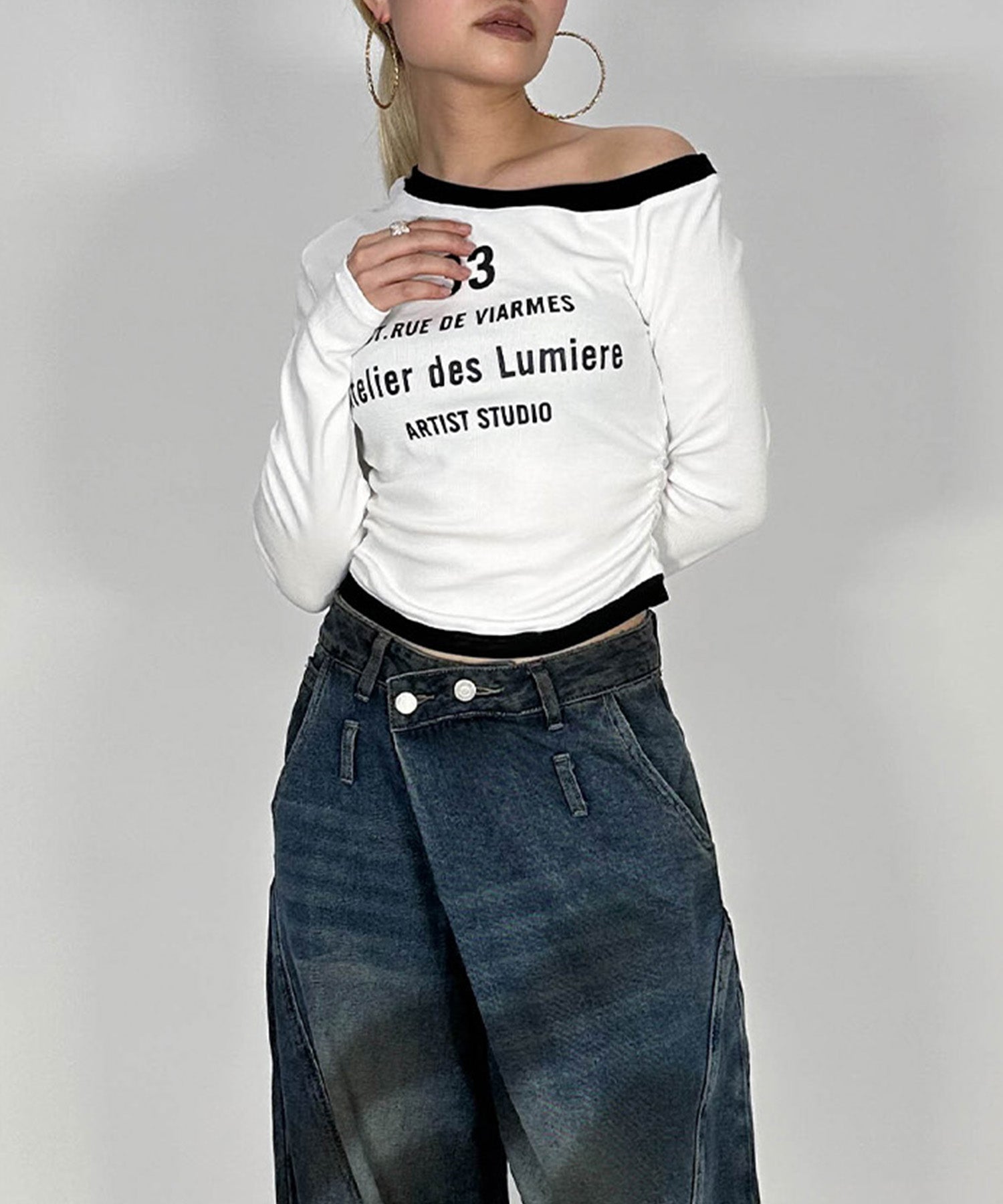 ワンショルダークロップドトップス