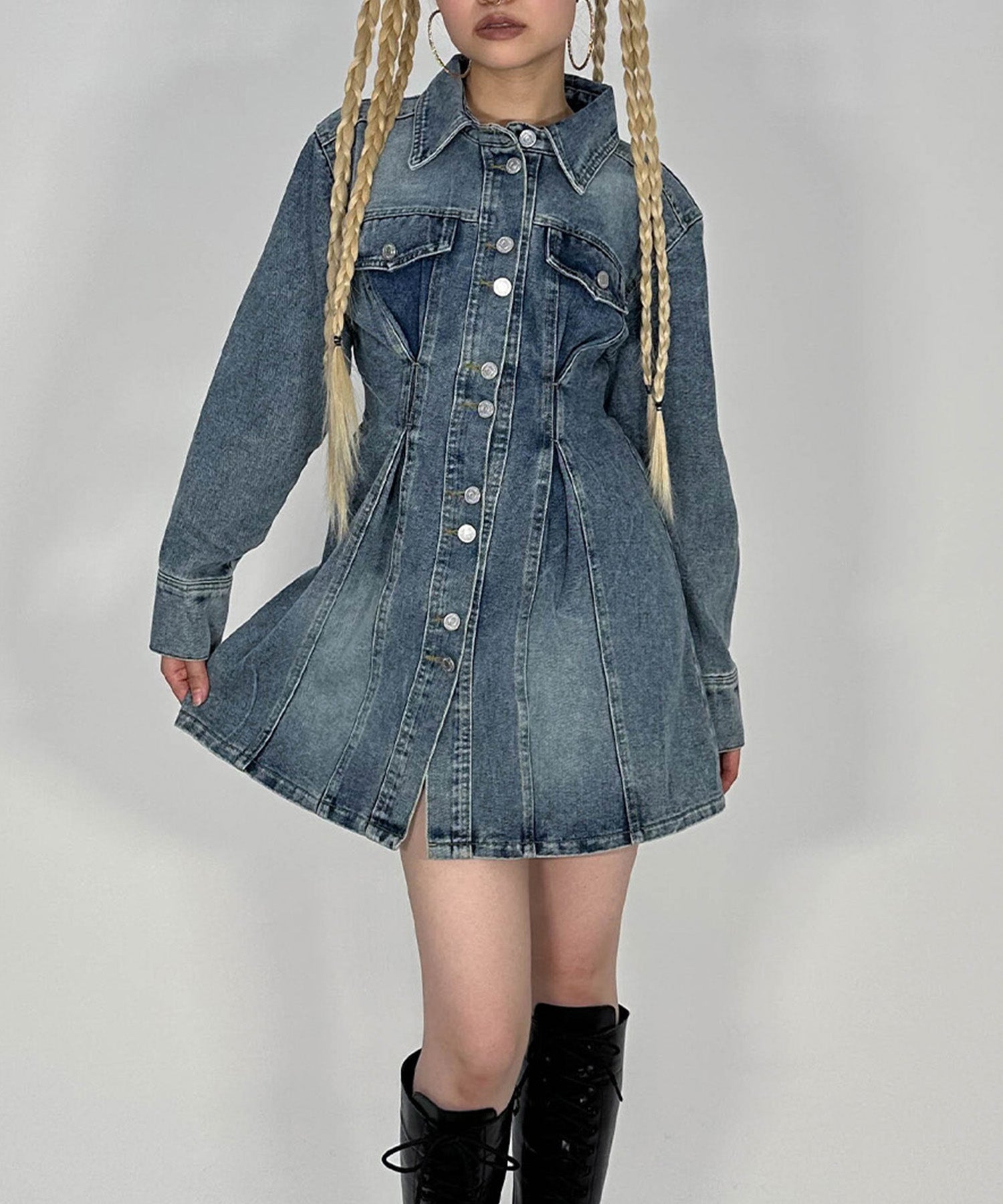 ウエストタックデニムワンピース