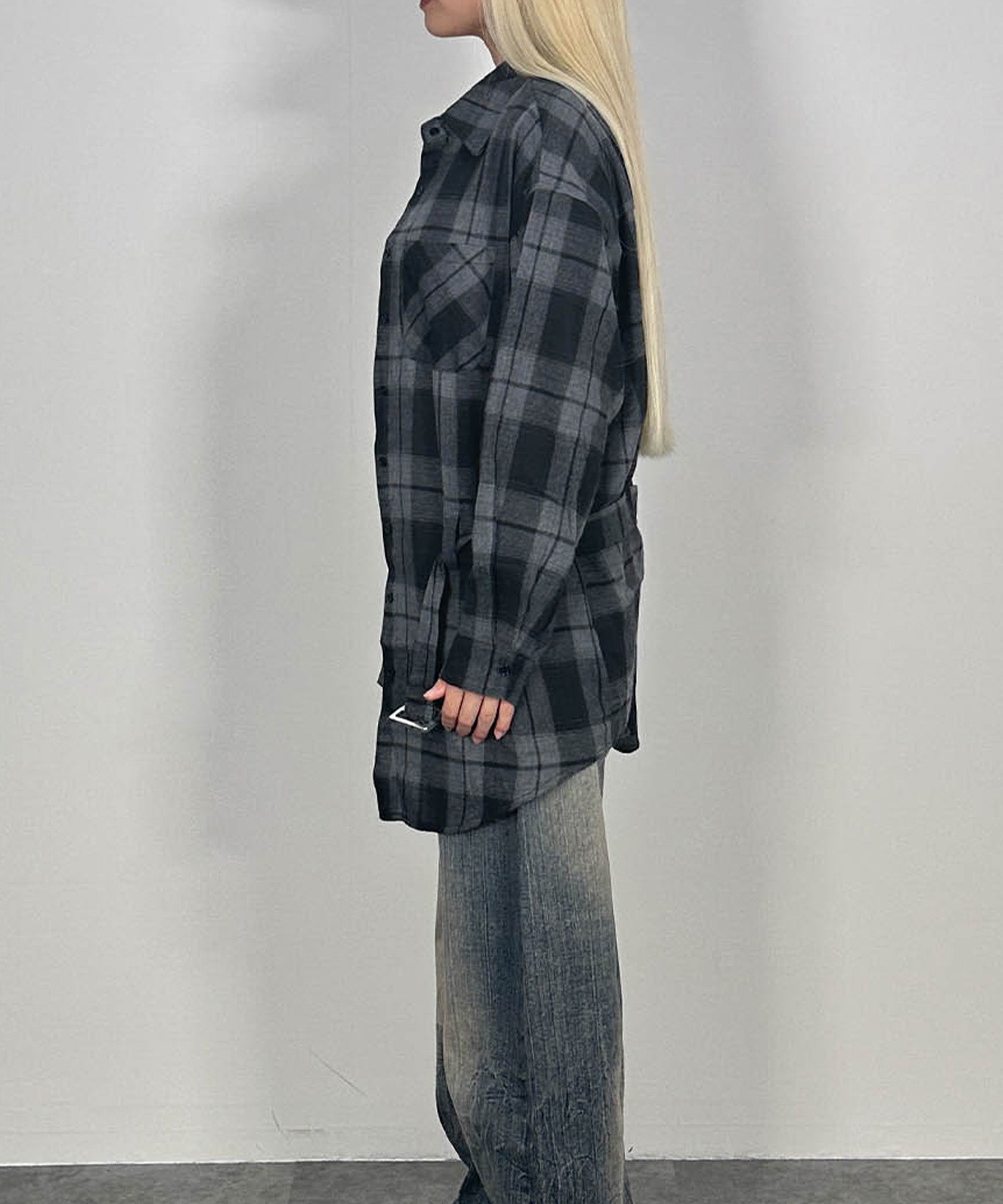 ベルトチェックシャツ