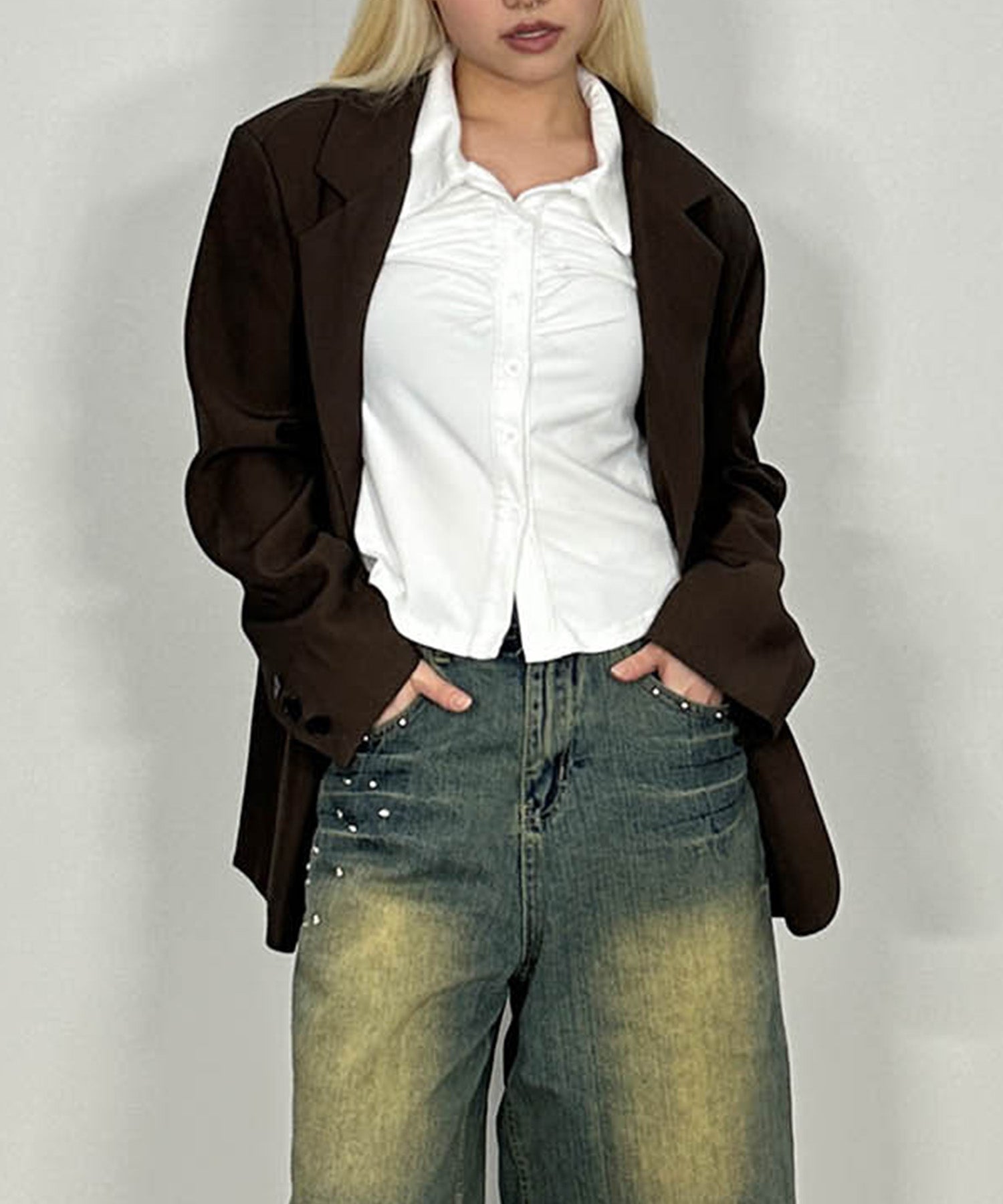 ボタンシャーリングシャツデザイントップス