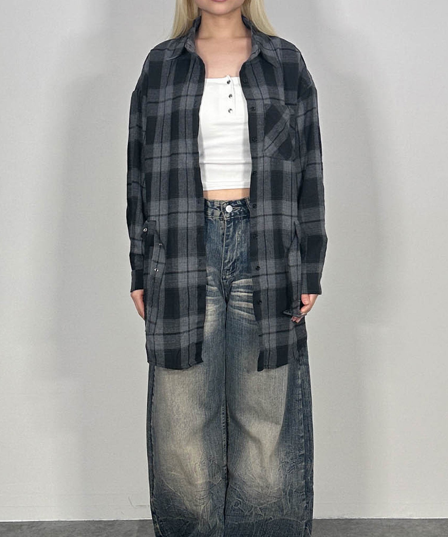 ベルトチェックシャツ