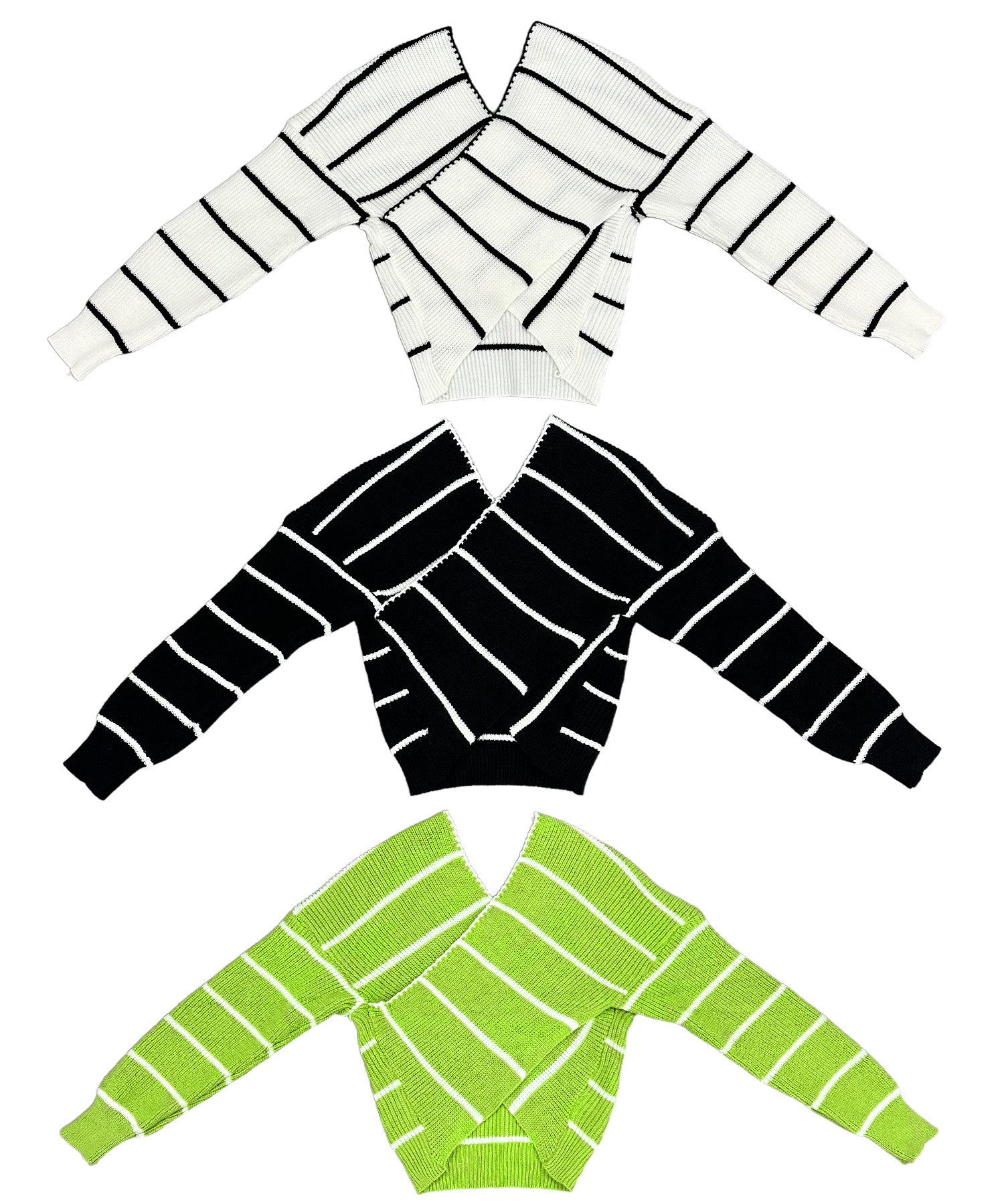 クロスオフショルストライプニット