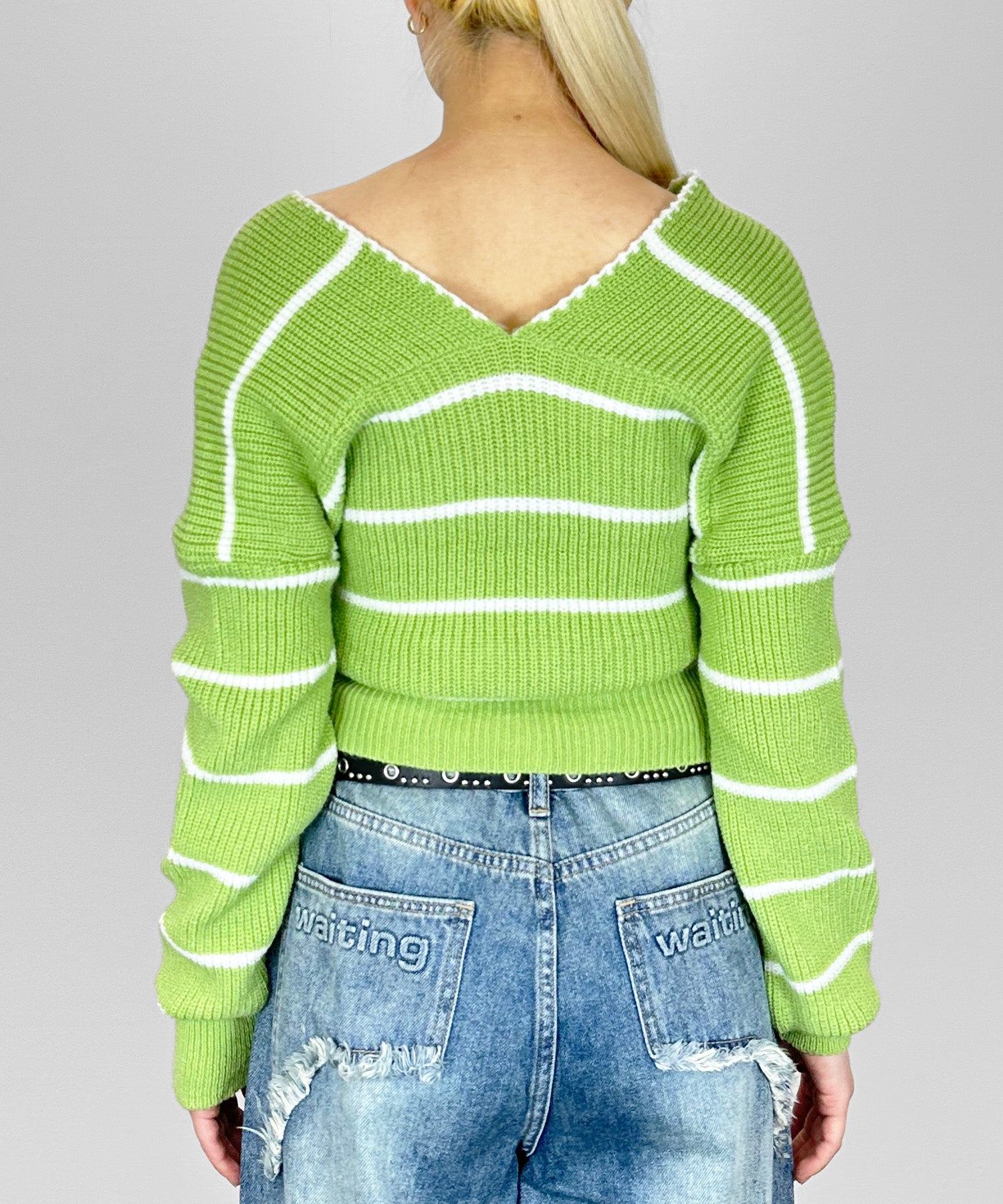 クロスオフショルストライプニット