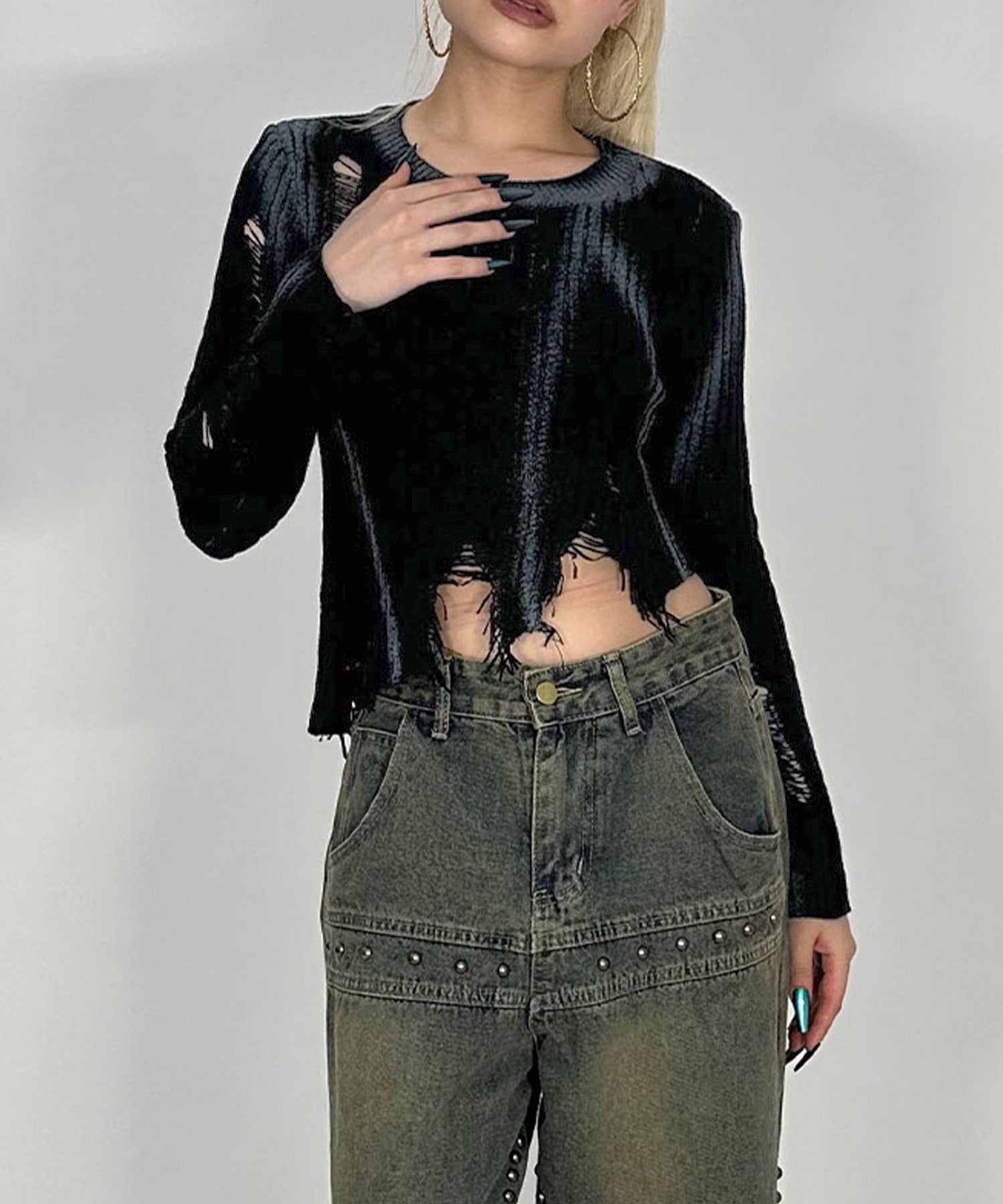 アシンメトリーダメージニット