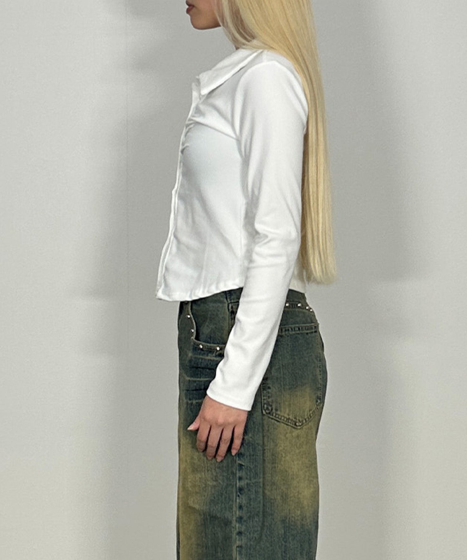 ボタンシャーリングシャツデザイントップス