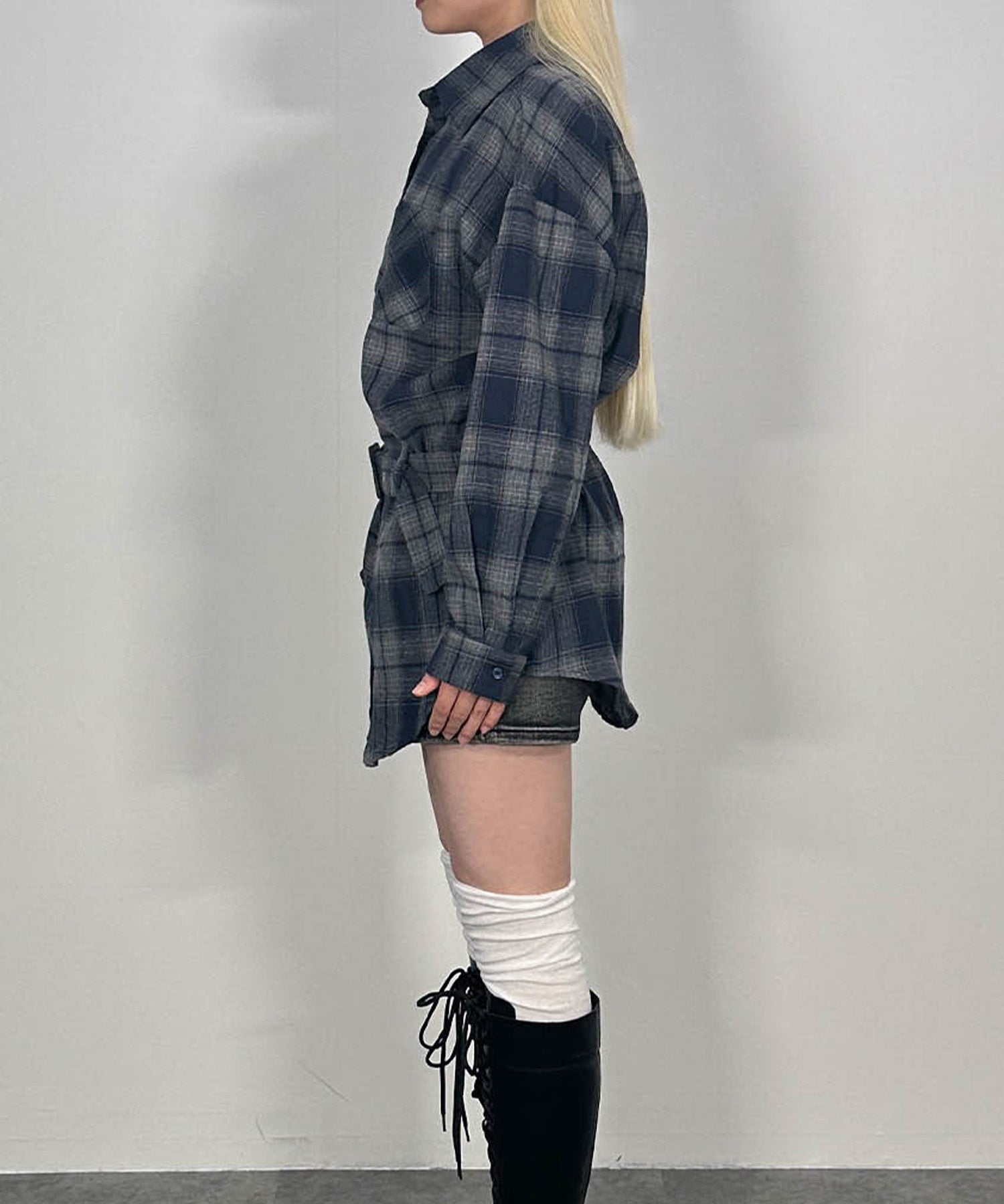 ベルトチェックシャツ