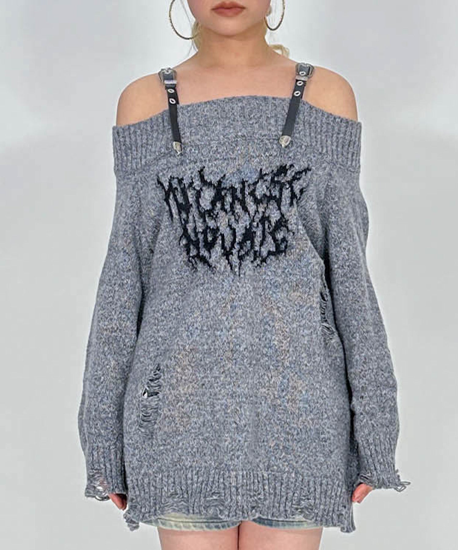 ショルダーベルトダメージニット