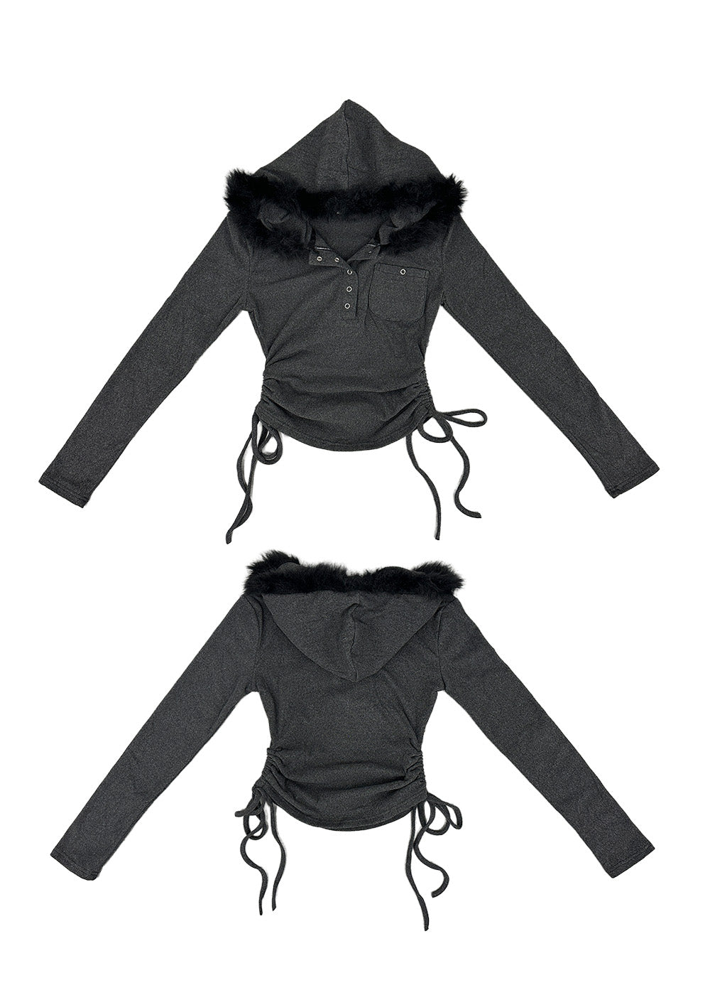 ファー付きフードピチスウェットトップス