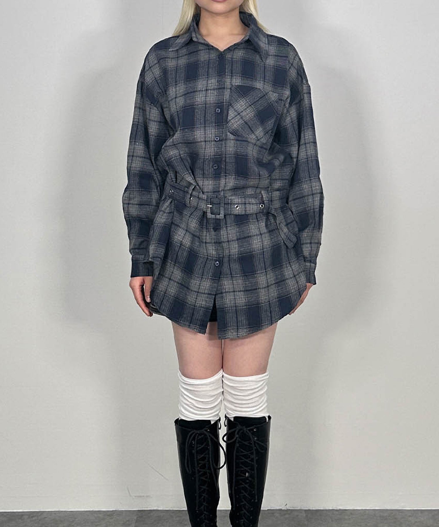 ベルトチェックシャツ