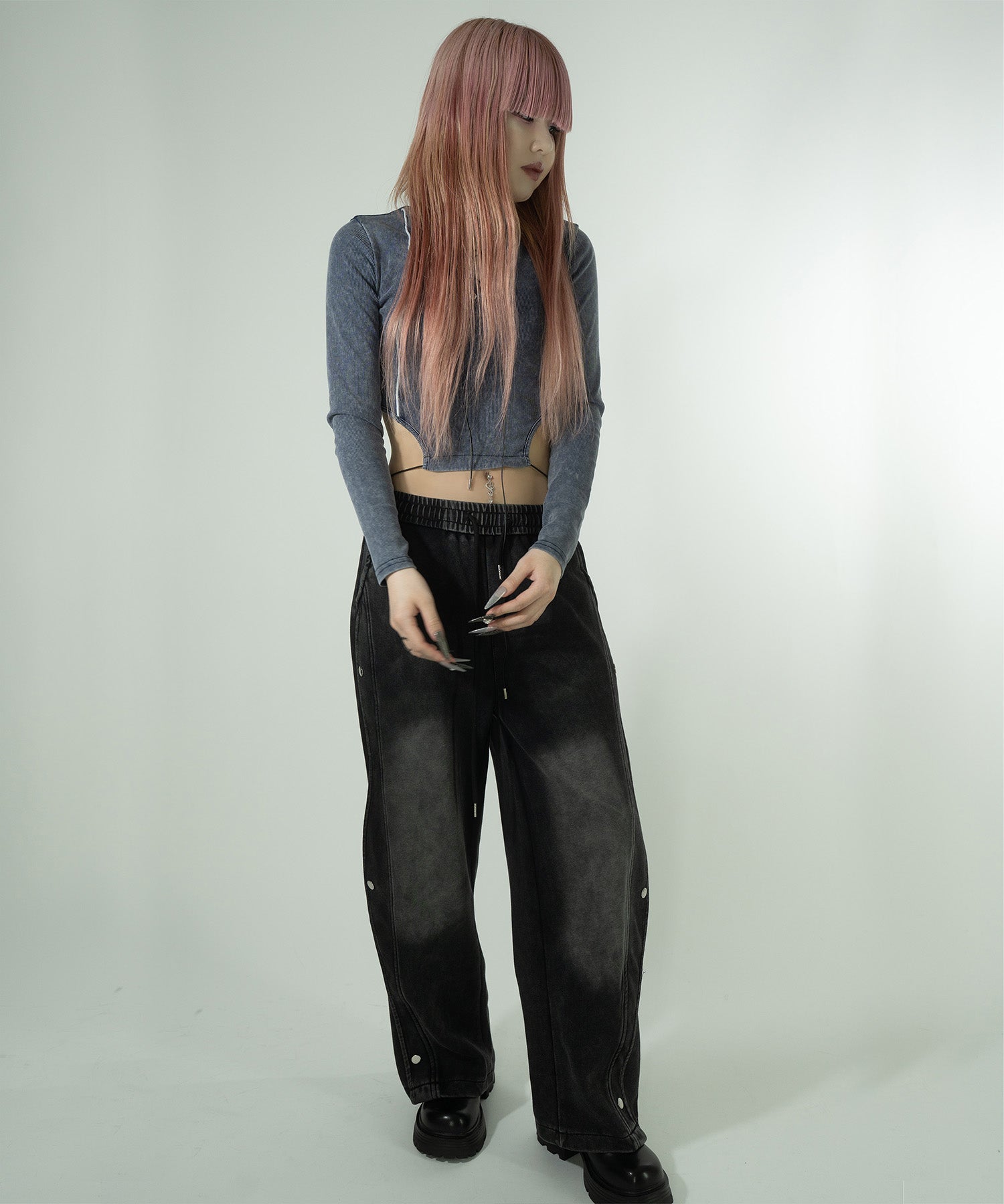 サイドボタンデザイン スウェットパンツ