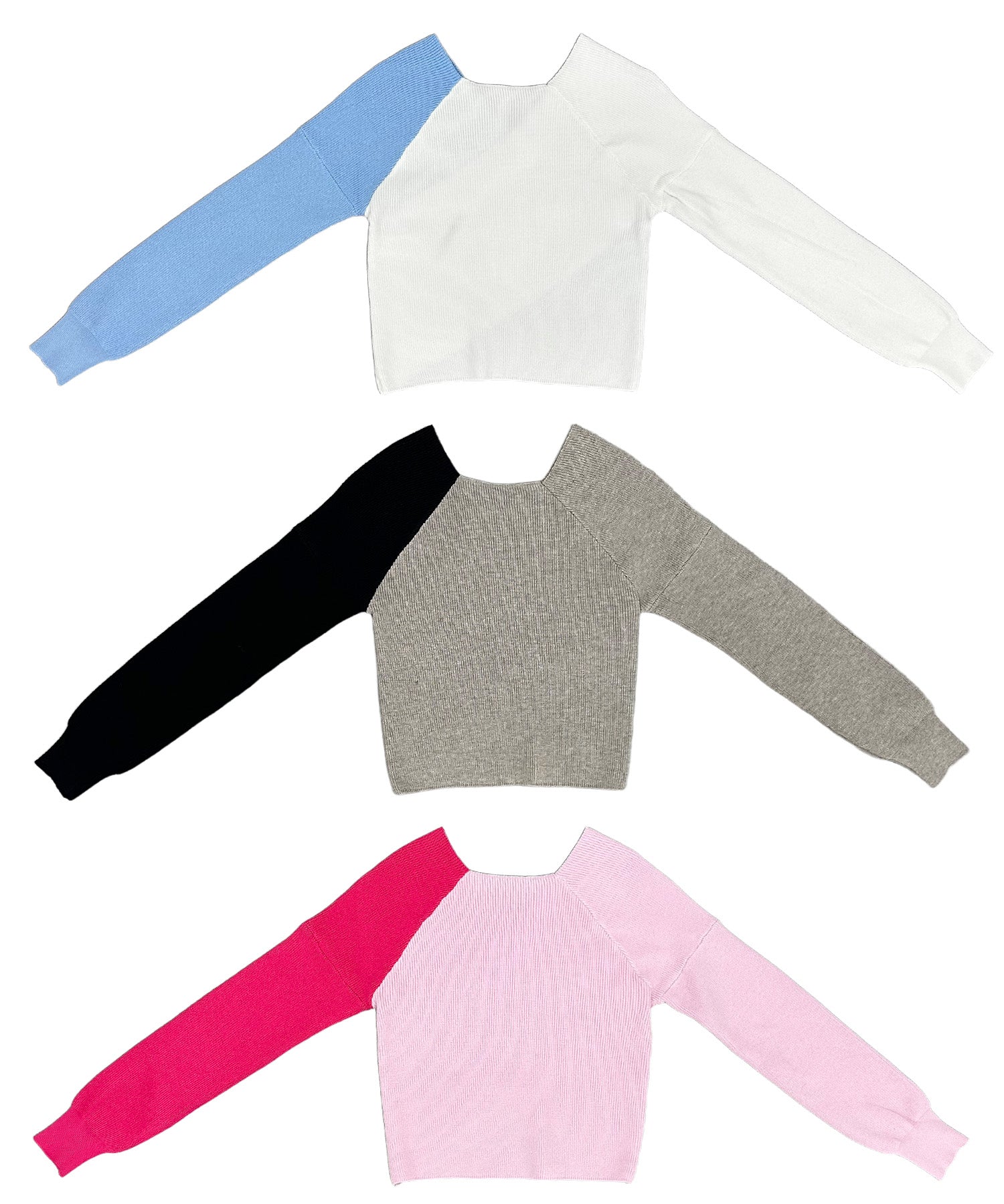 クロスオフショルバイカラーニット