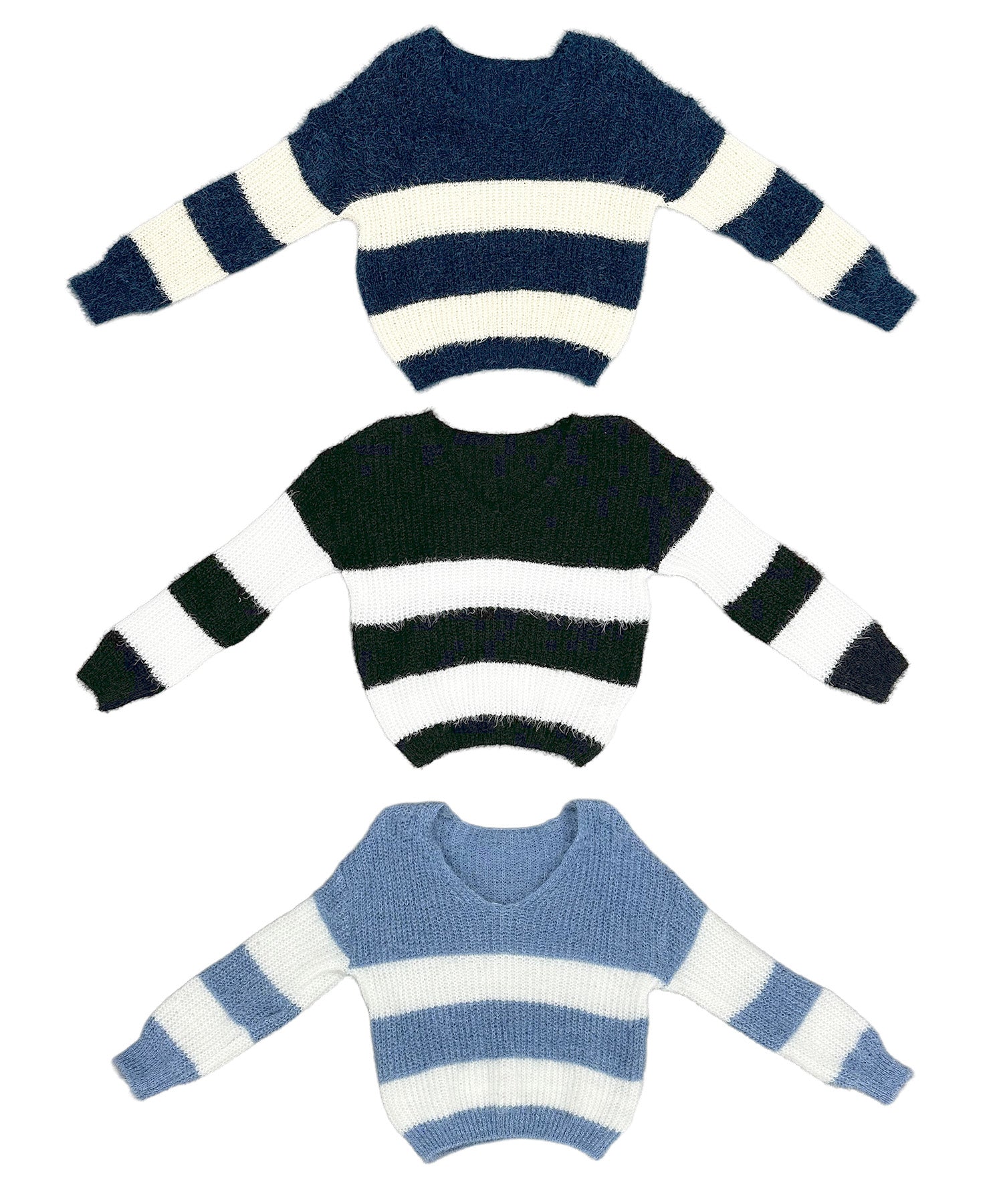 ワイドボーダーVネックニット