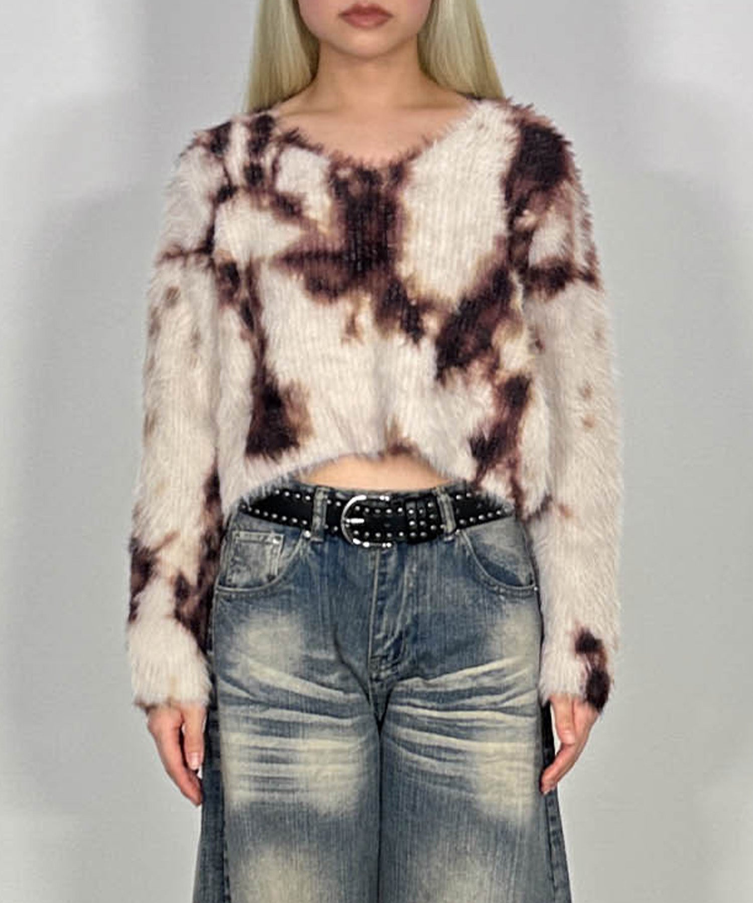 ニュアンス柄ルーズネックニット