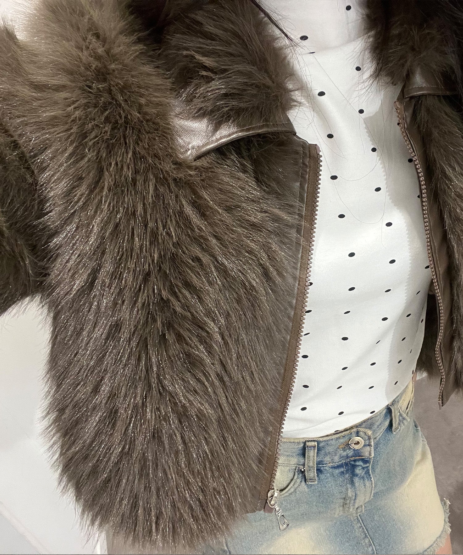 襟レザーファーショートジャケット