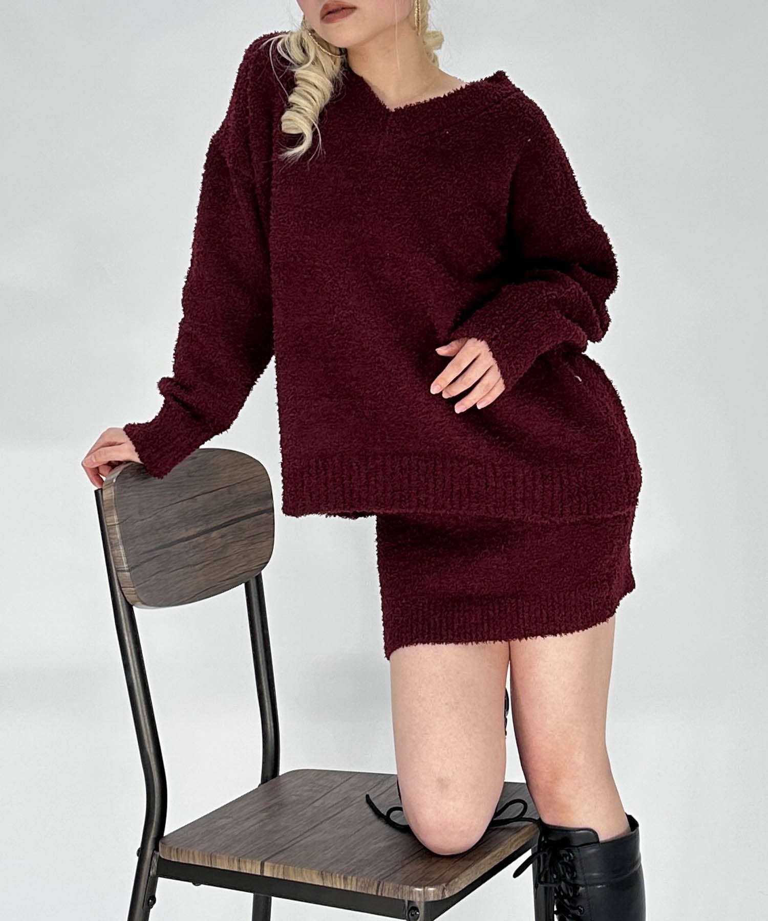 Vネックオーバーニットセットアップ