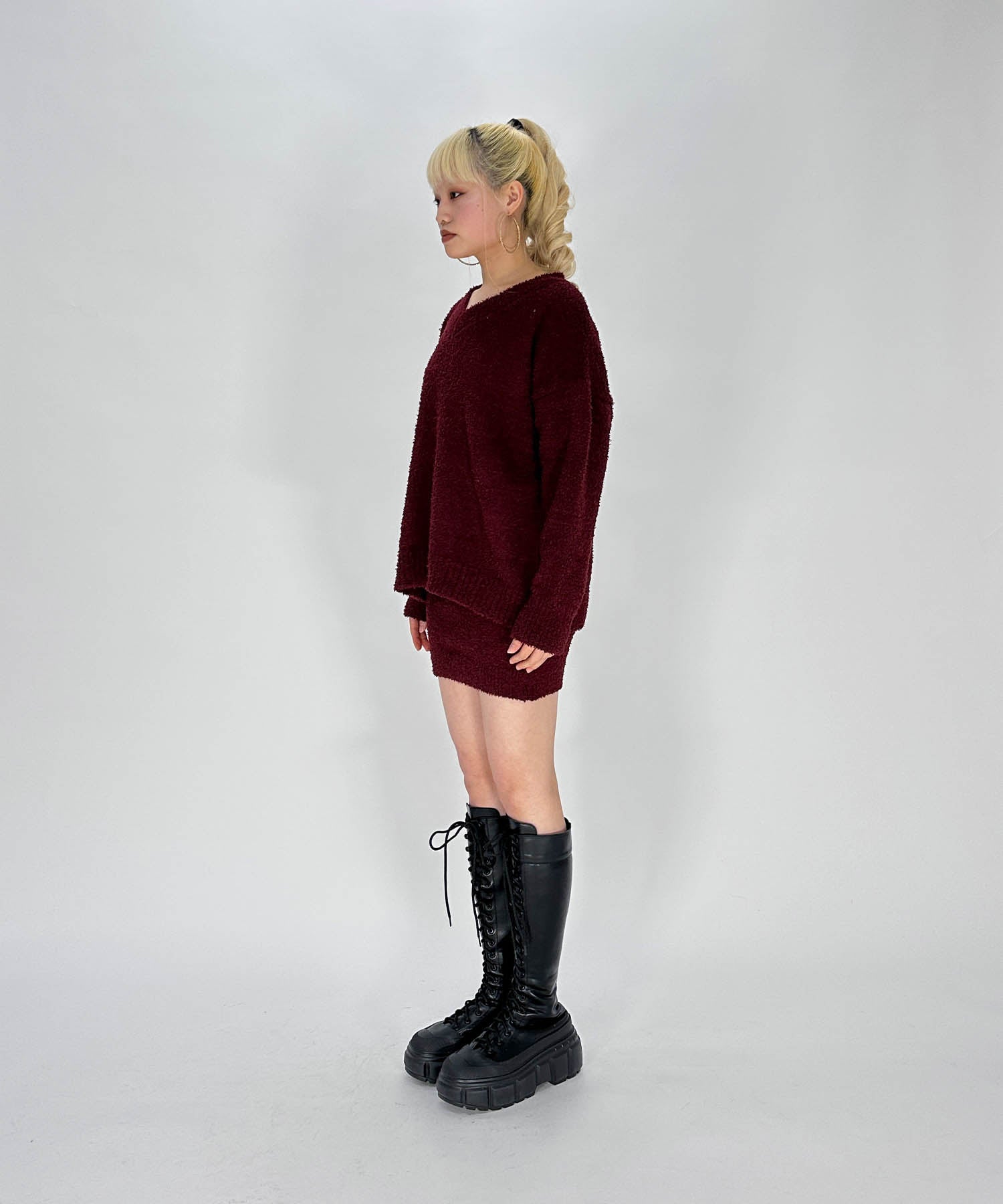 Vネックオーバーニットセットアップ