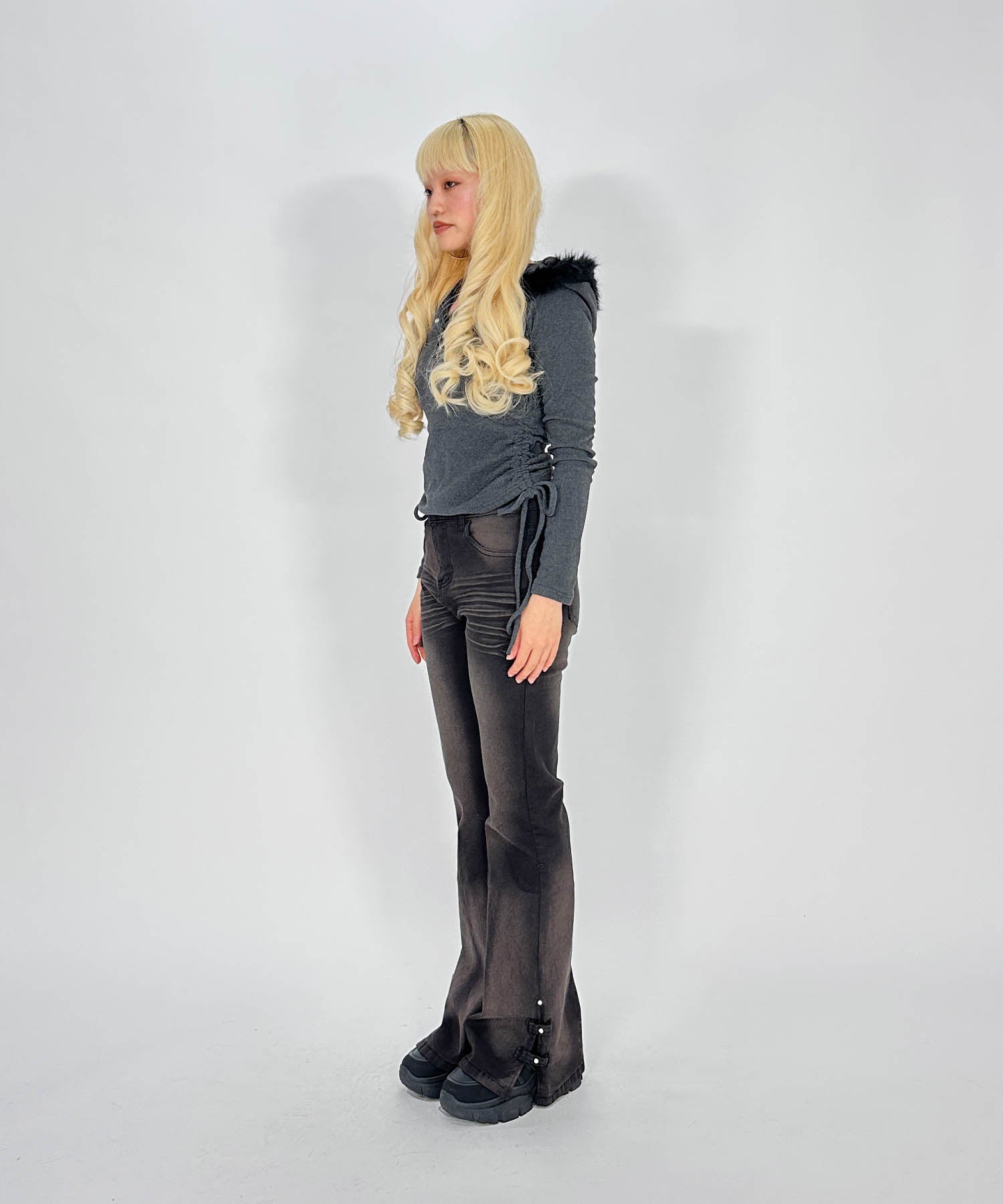 ファー付きフードピチスウェットトップス