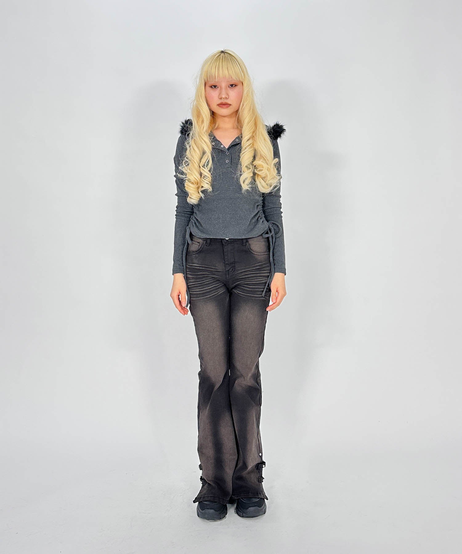 ファー付きフードピチスウェットトップス