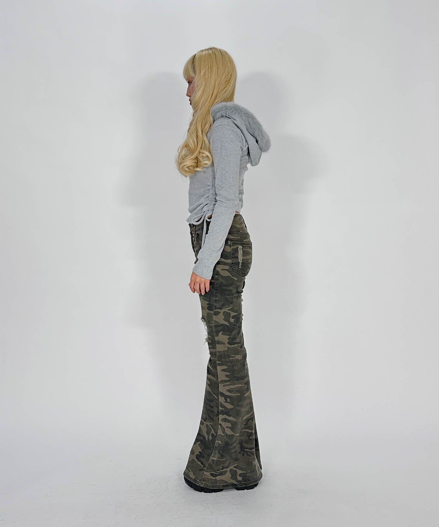 ファー付きフードピチスウェットトップス