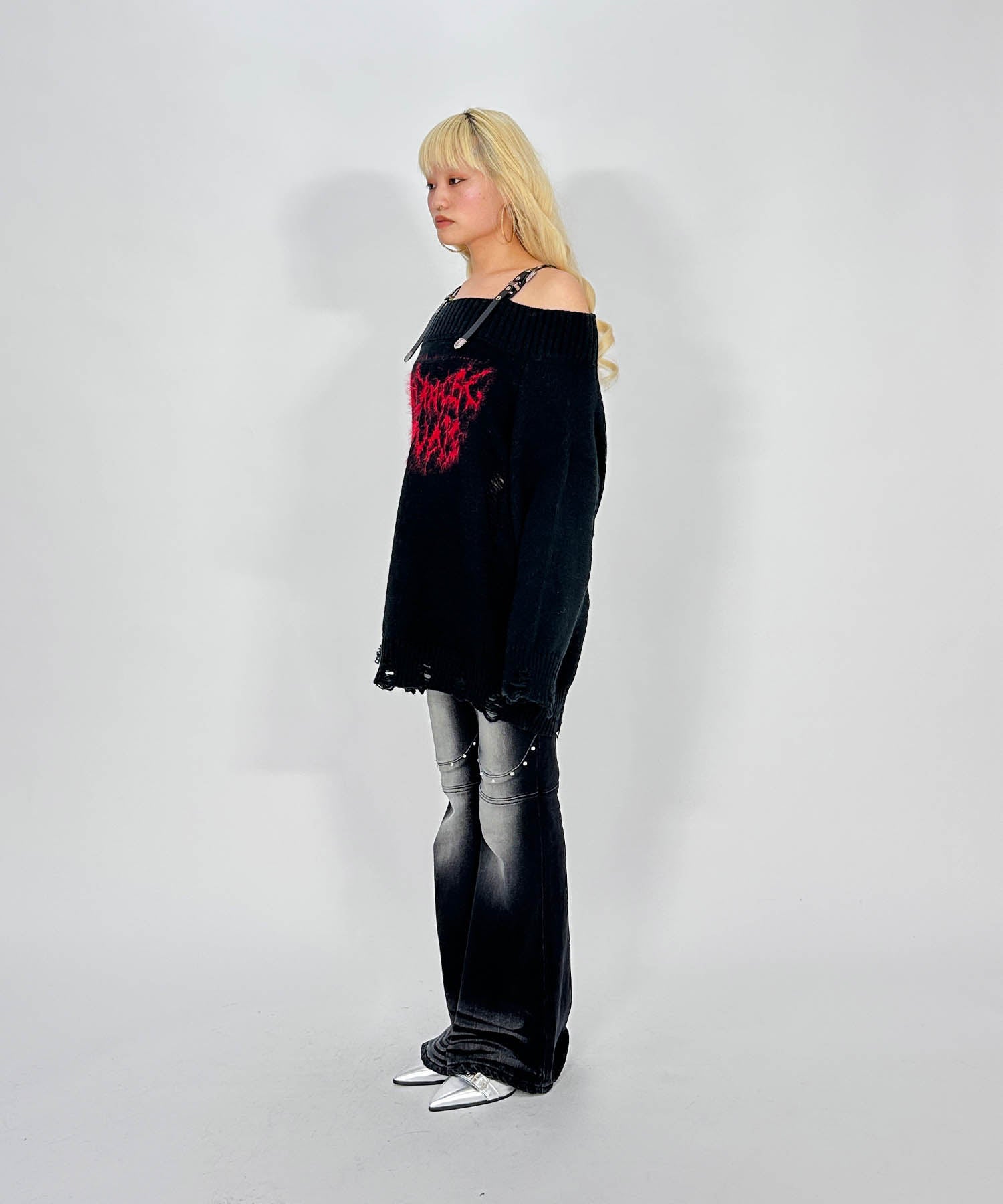 ショルダーベルトダメージニット