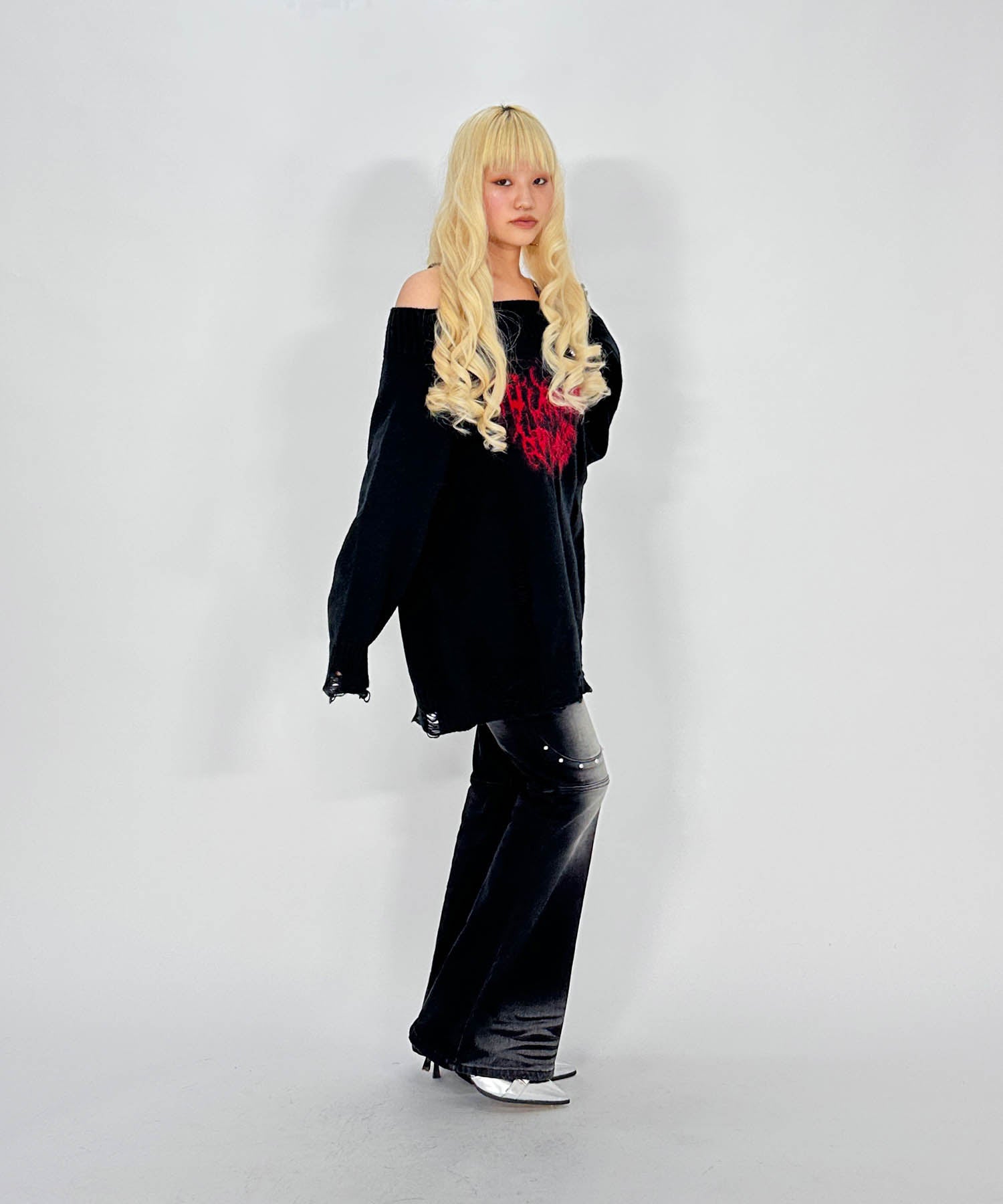 ショルダーベルトダメージニット