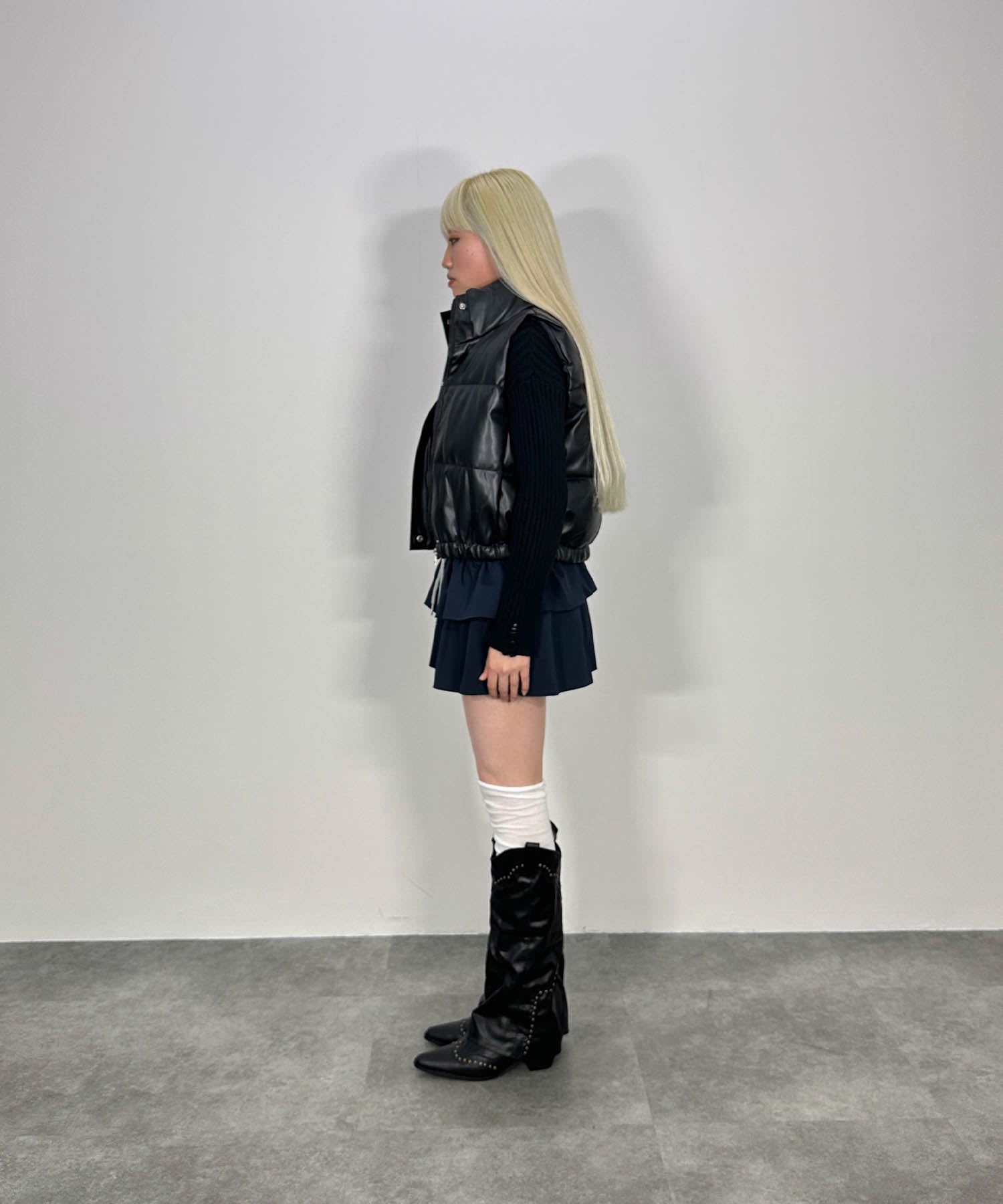 バイカラーフリルスウェットミニスカート