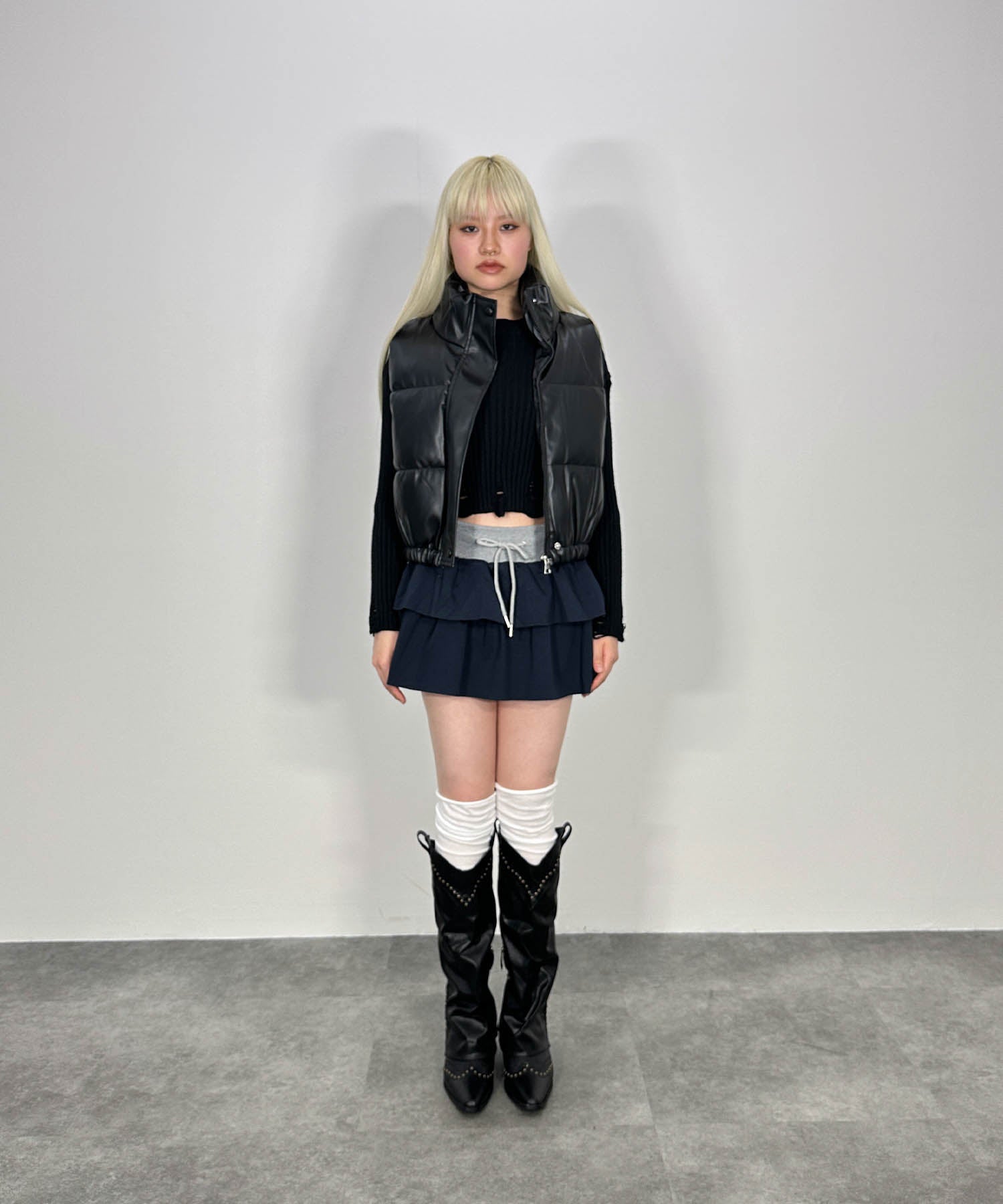 バイカラーフリルスウェットミニスカート