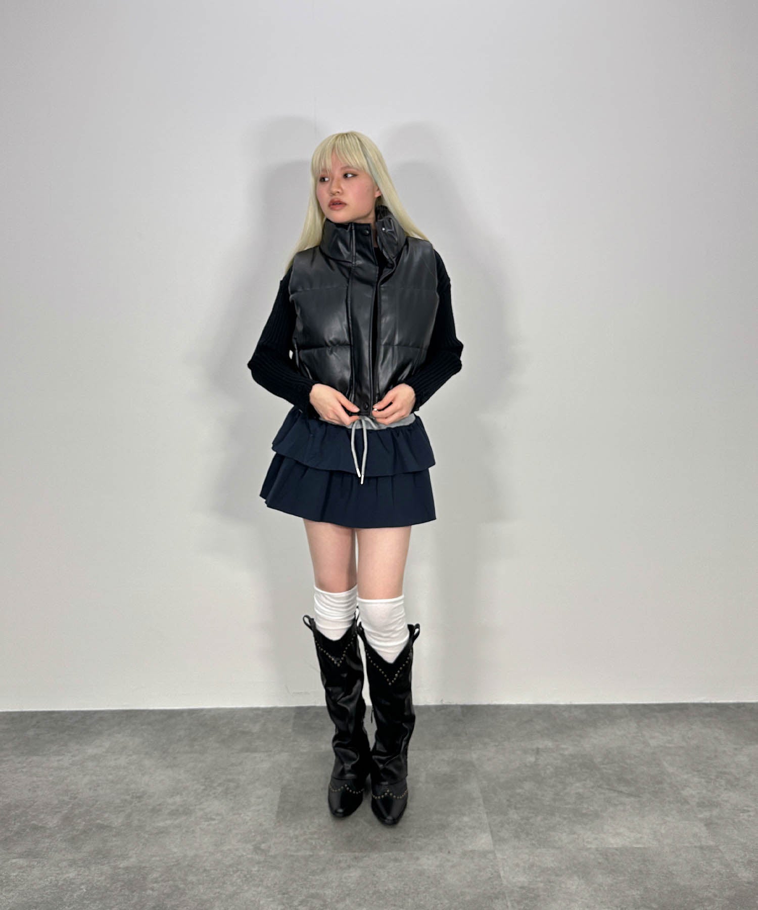 バイカラーフリルスウェットミニスカート