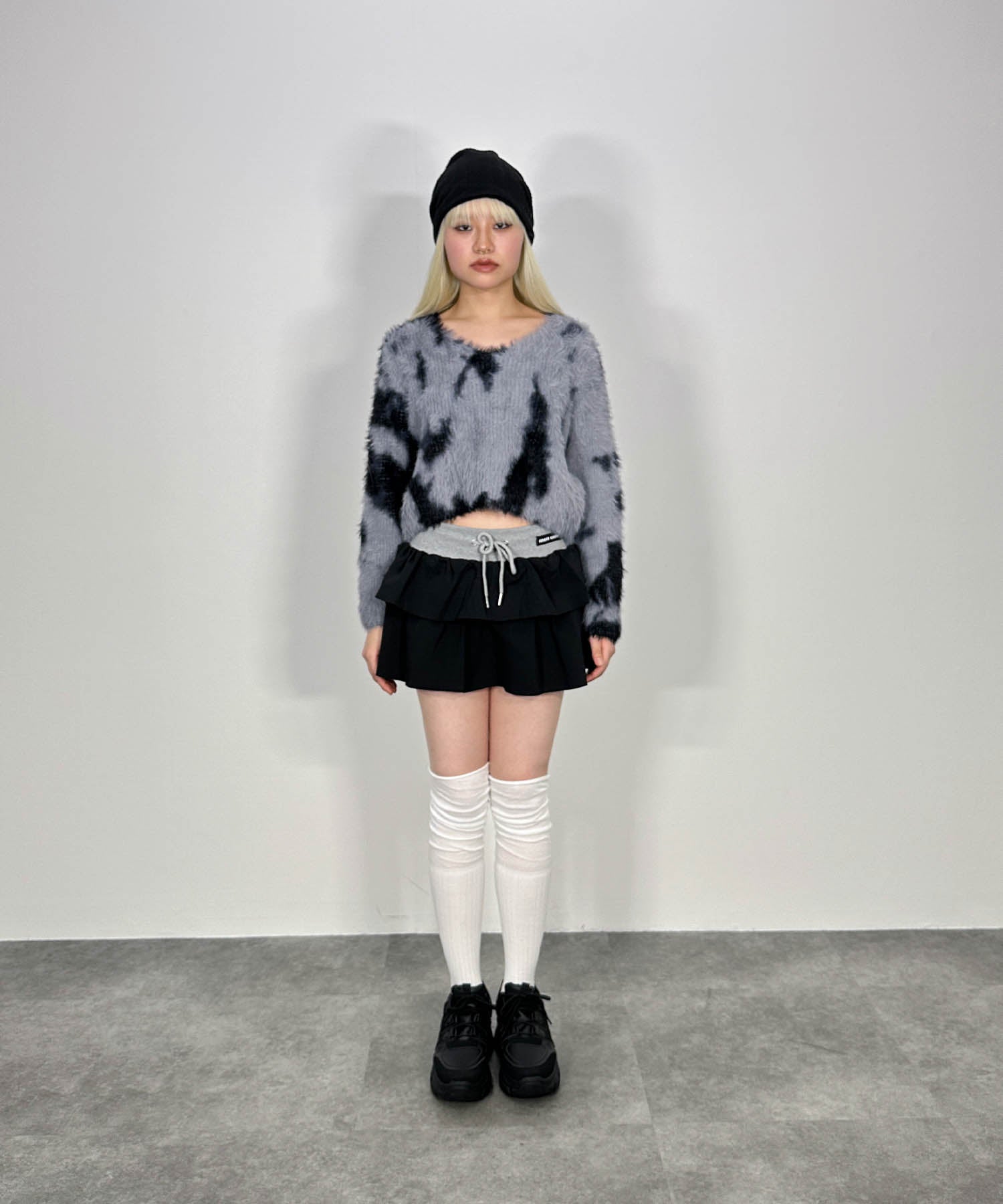 バイカラーフリルスウェットミニスカート