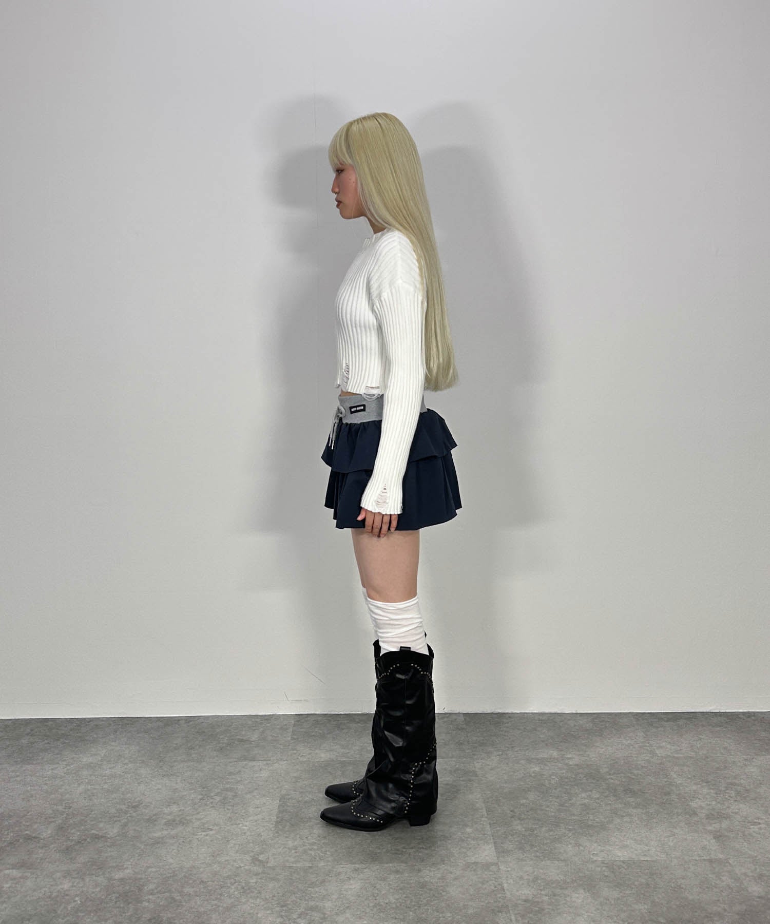 バイカラーフリルスウェットミニスカート