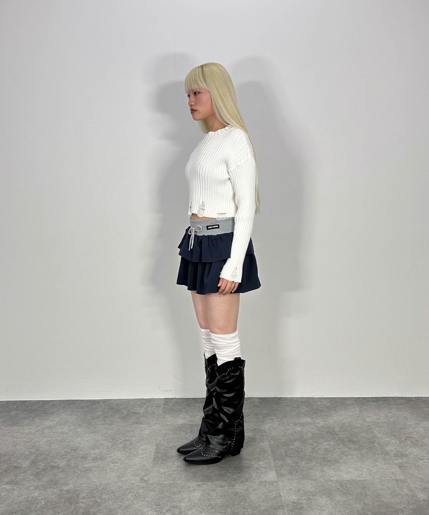 バイカラーフリルスウェットミニスカート