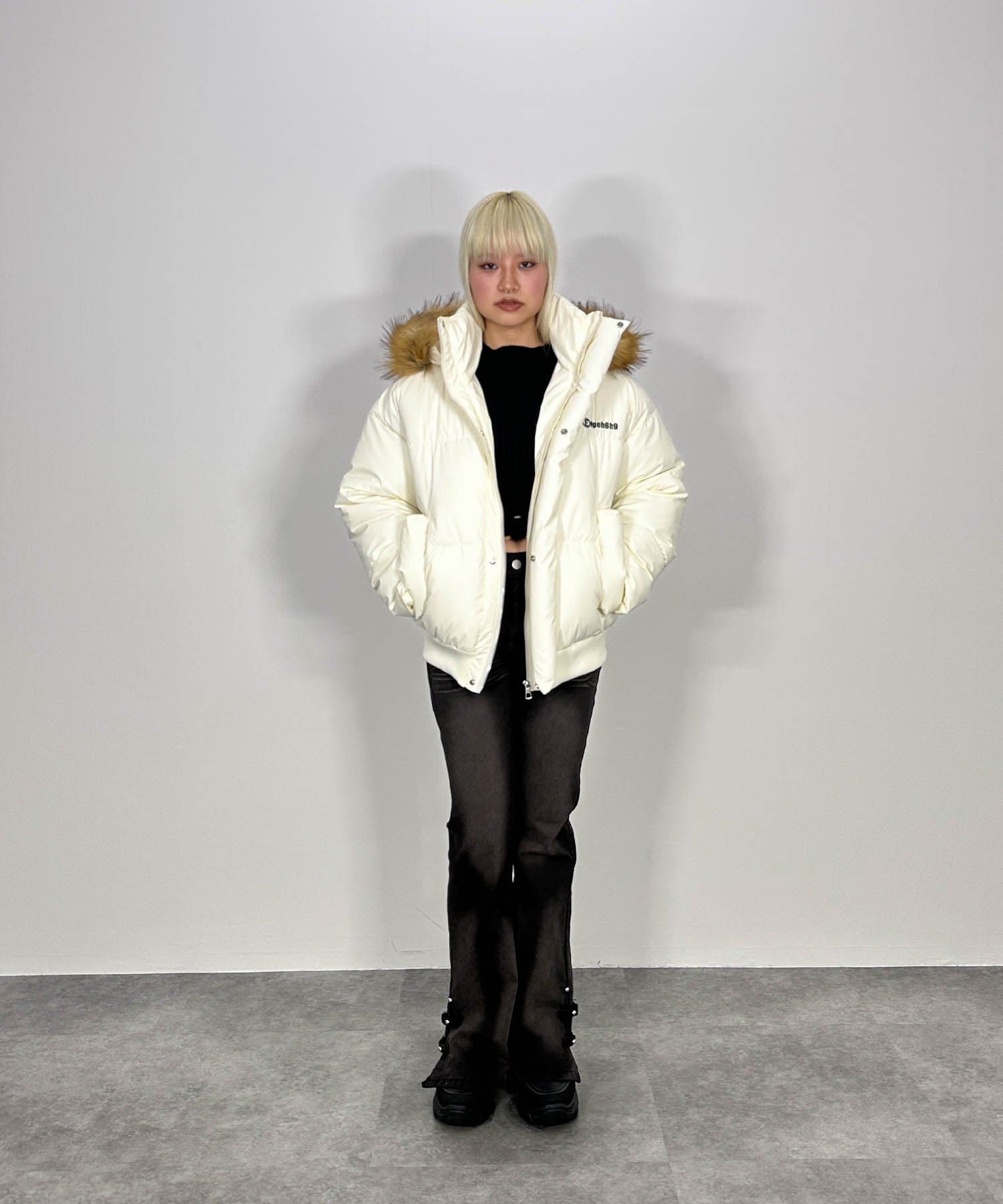 PUレザーコットンダウンジャケット