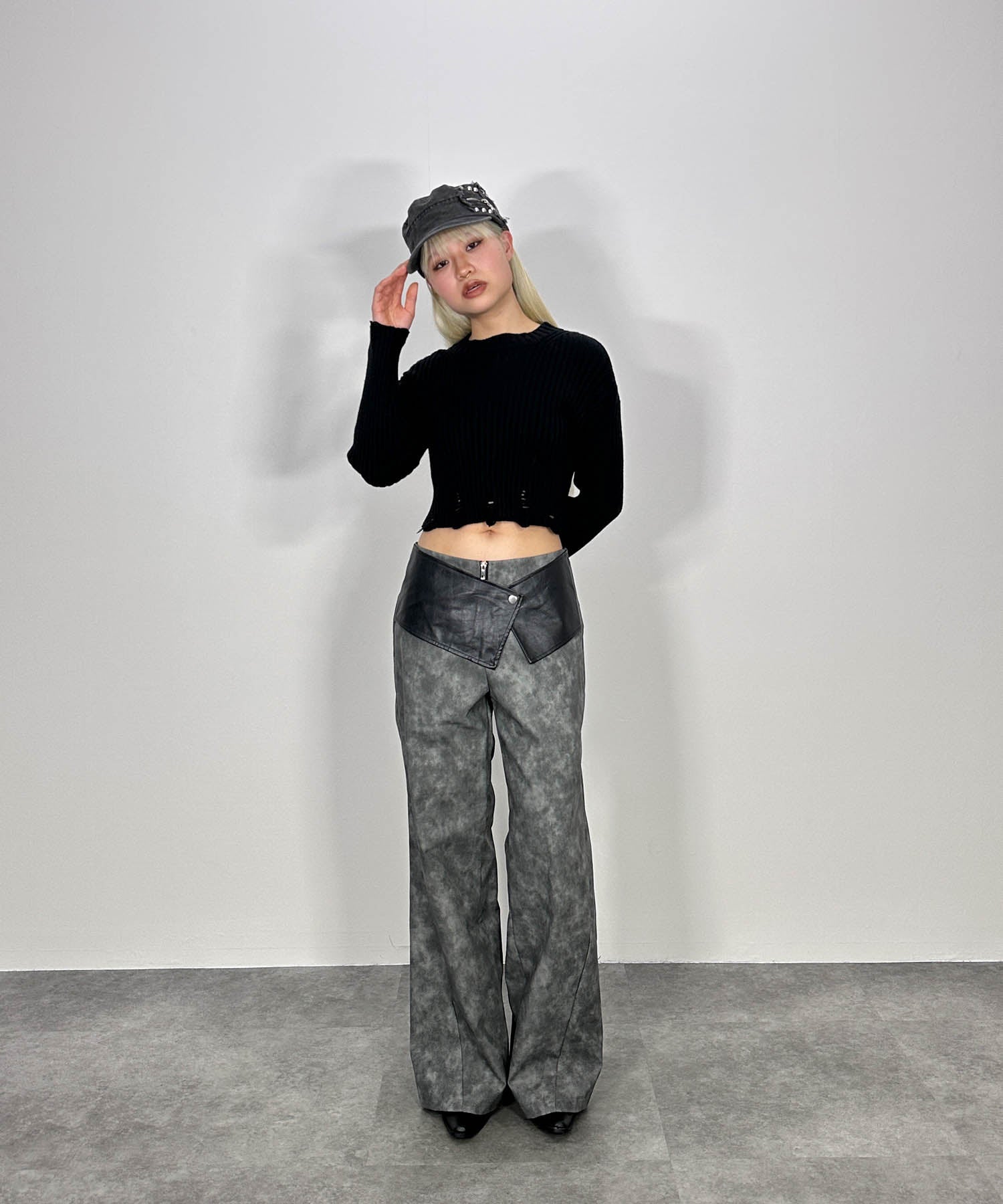 ラップウエストPUレザーパンツ