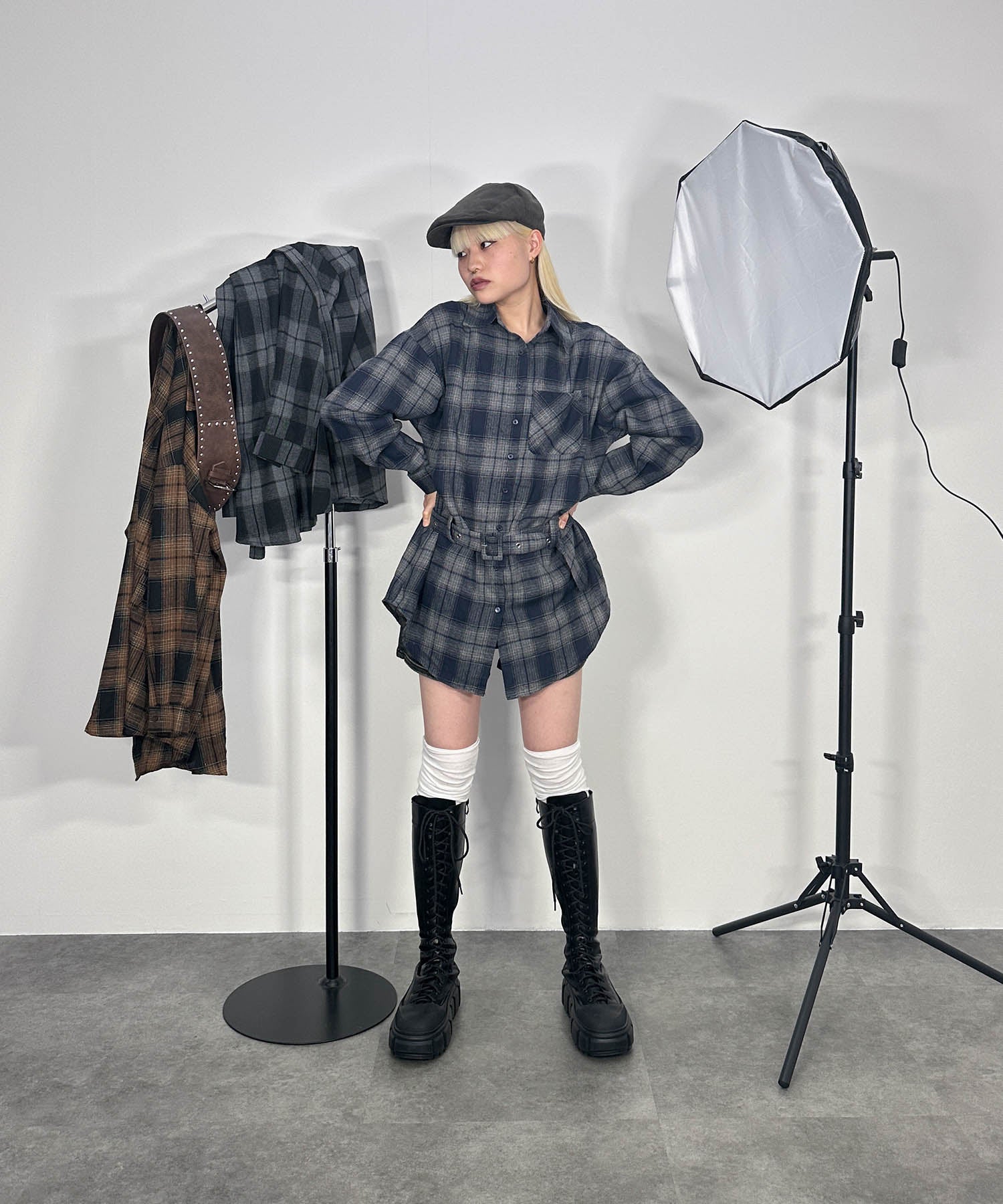 ベルトチェックシャツ