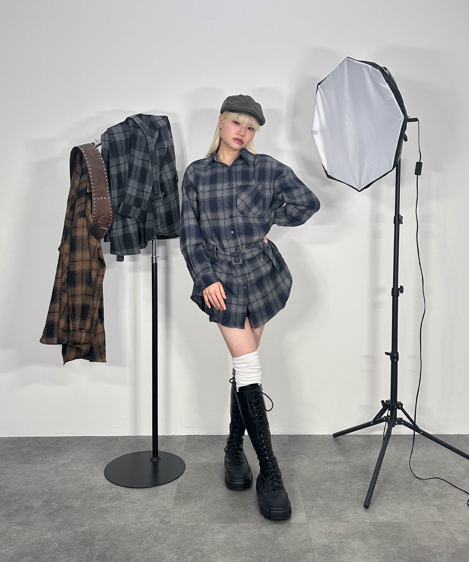 ベルトチェックシャツ