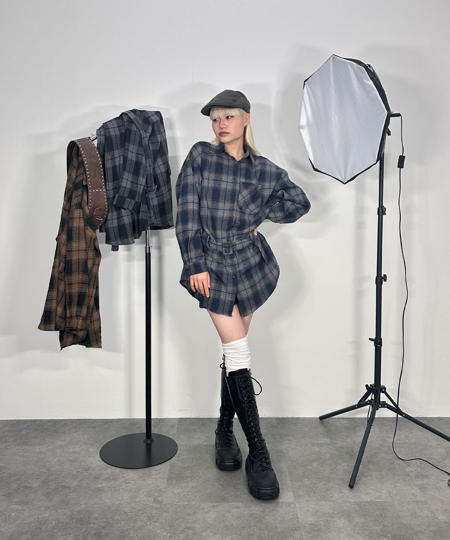 ベルトチェックシャツ