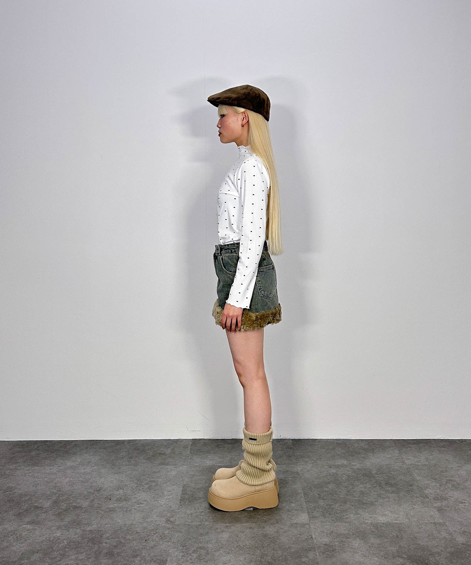 プードルデニムミニスカート