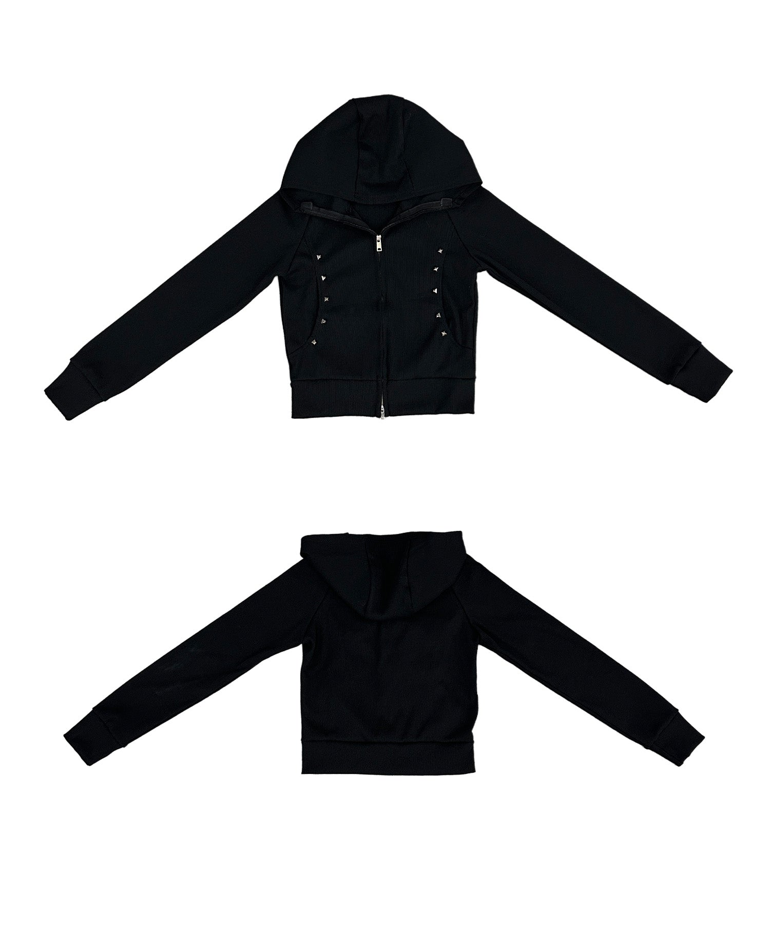 スタッズリブフードパーカー