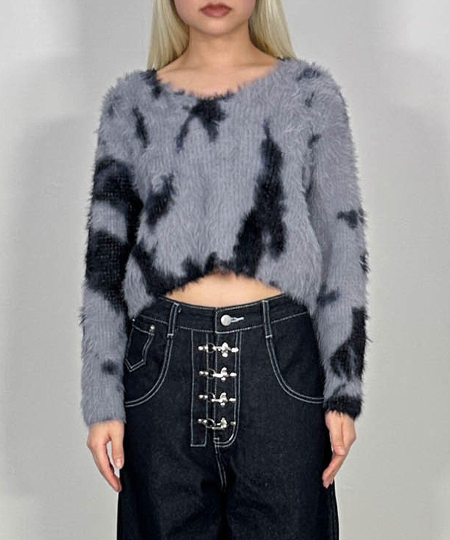 ニュアンス柄ルーズネックニット