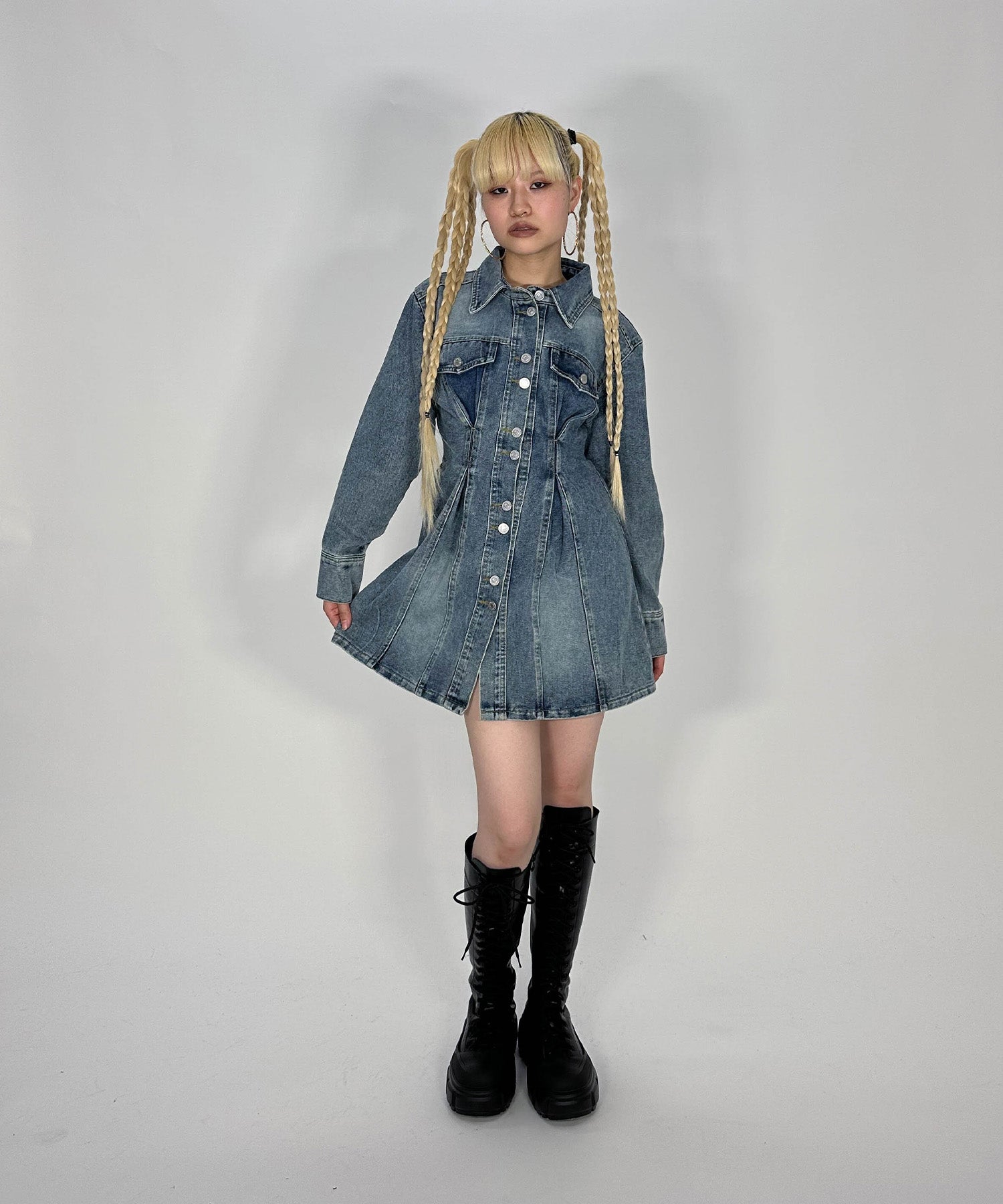 ウエストタックデニムワンピース