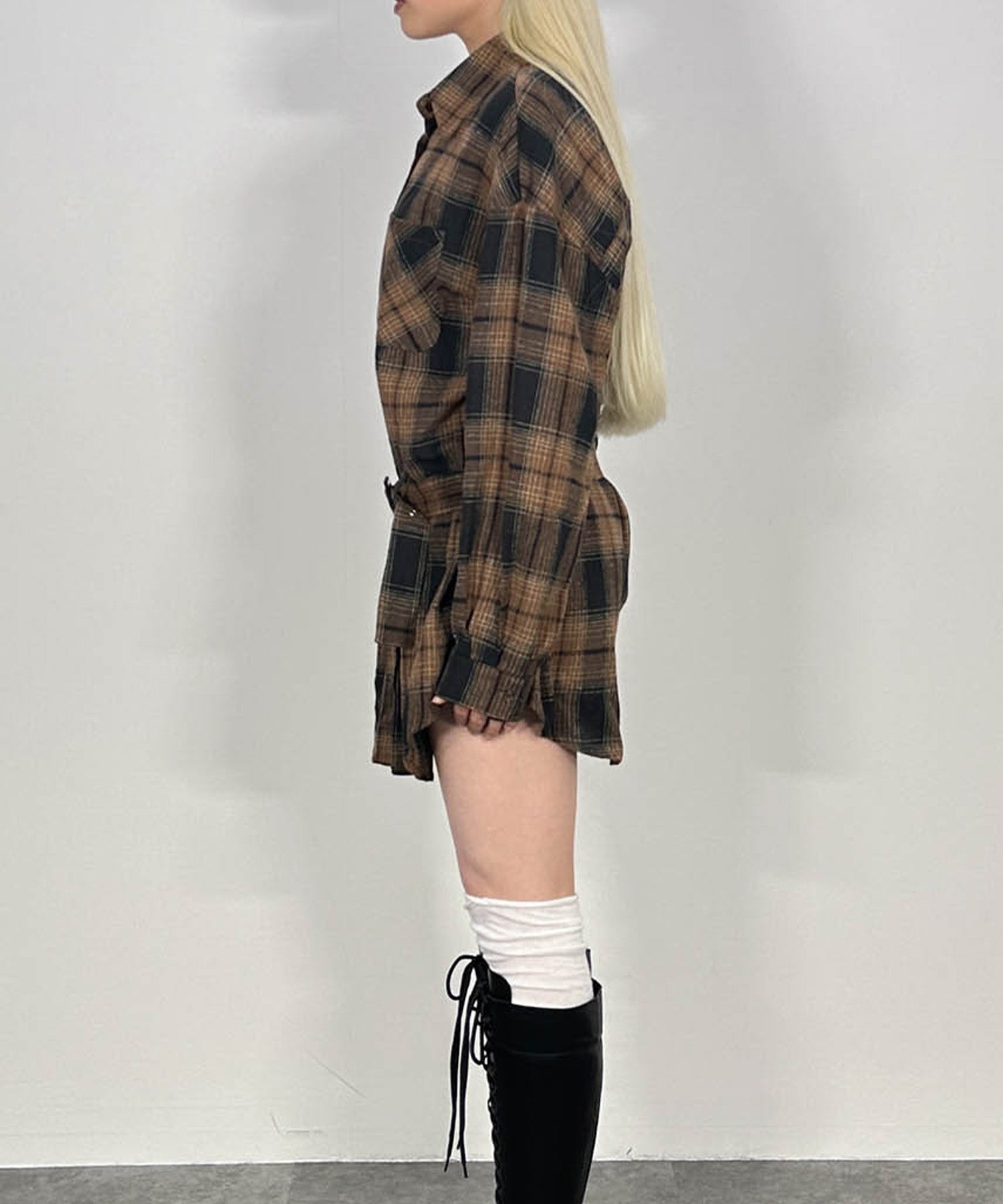 ベルトチェックシャツ